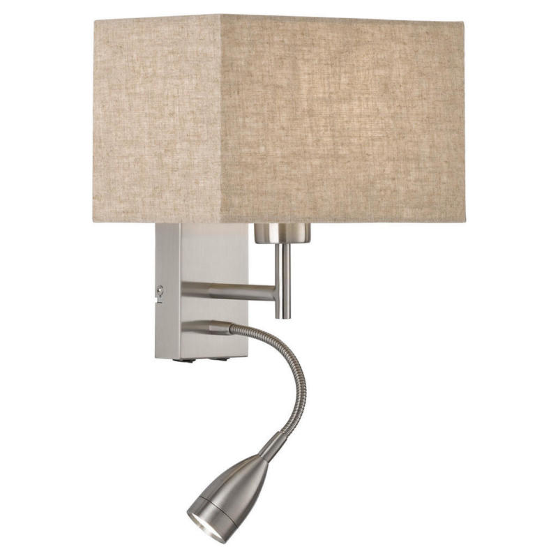 Fischer & Honsel LED-Wandleuchte 30320 sand nickel matt Leinen Metall B/H/T: ca. 25x38x20 cm E27 1 Brennstellen