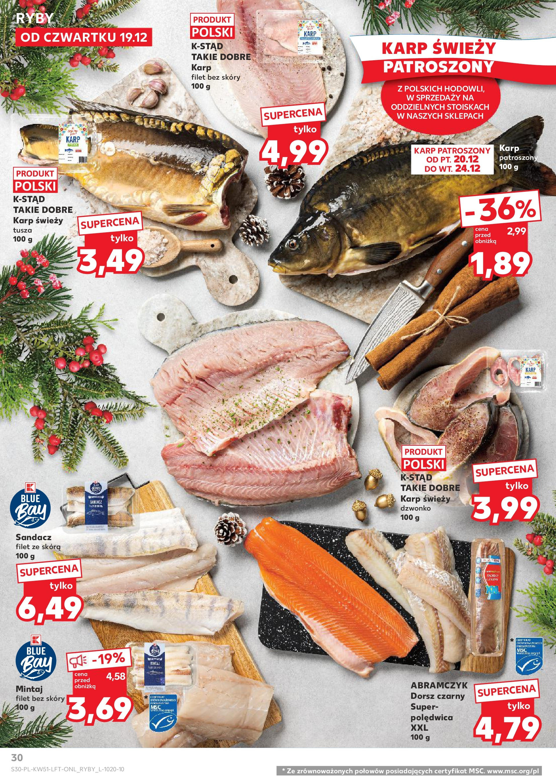 Kaufland gazetka od 19.12.2024 | Boże Narodzenie 🎄🎁 | Strona: 30 | Produkty: Sandacz, Karp, Dorsz, Mintaj