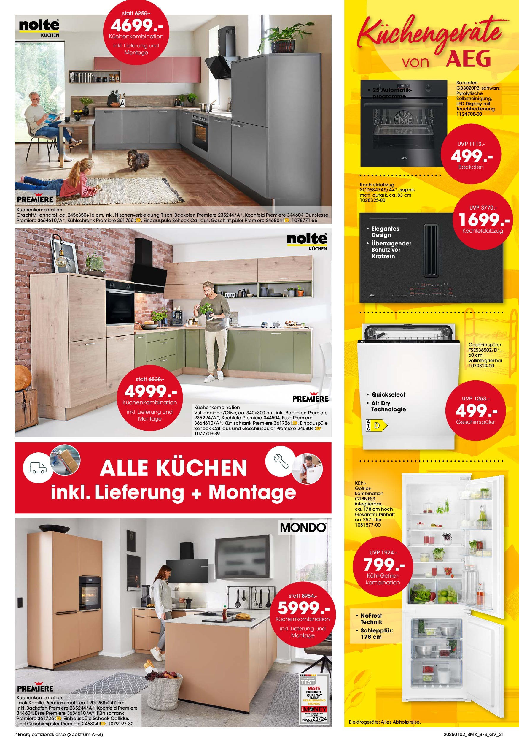 Möbel Martin Prospekt 	 (ab 02.01.2025) zum Blättern | Seite: 21 | Produkte: AEG, Kühlschrank, Kochfeld, Backofen