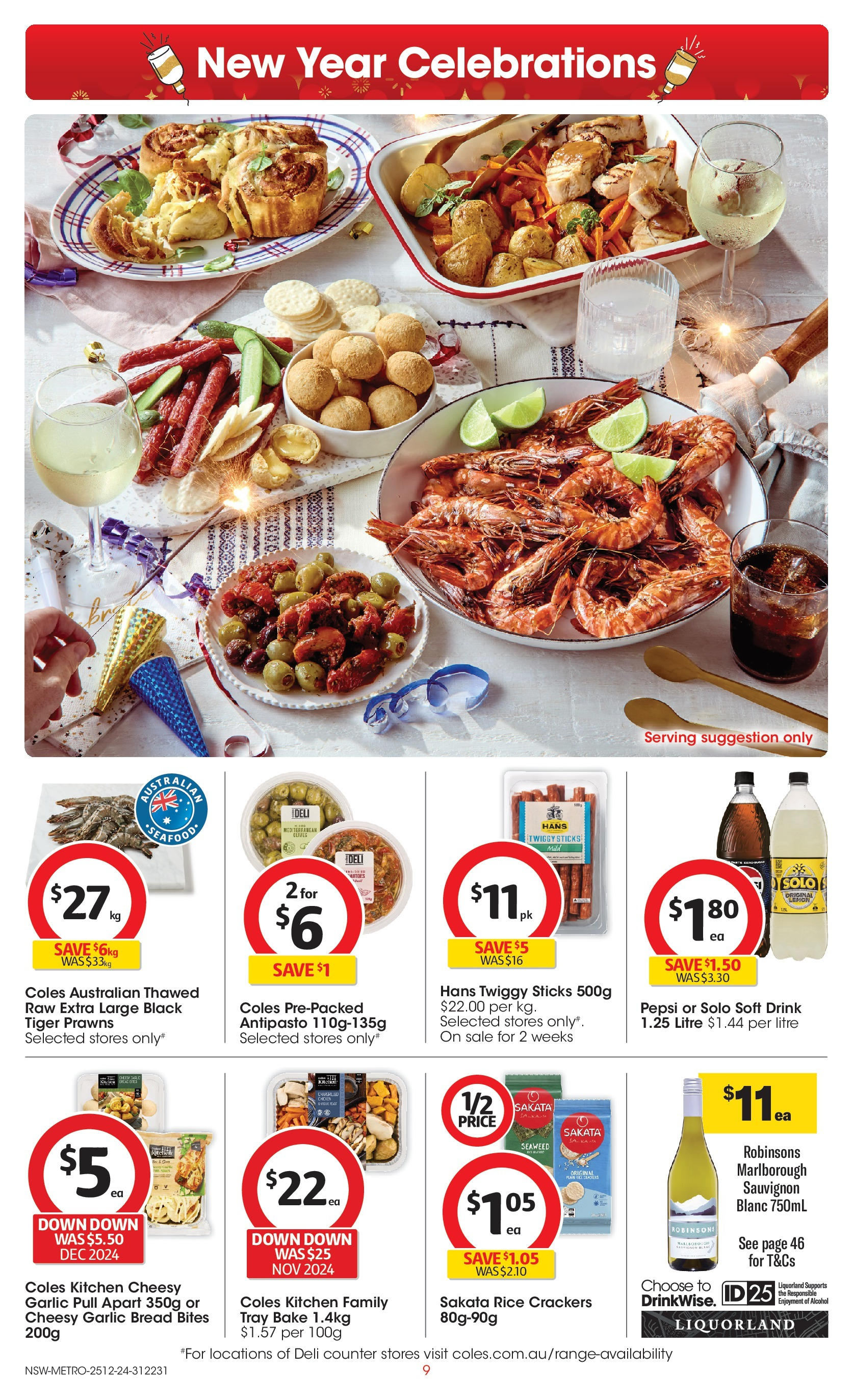 ﻿﻿Coles catalogue valid from 24/12/2024 > Online Australia | Page: 9 | Products: Crackers, Pepsi, Prawns, Lemon