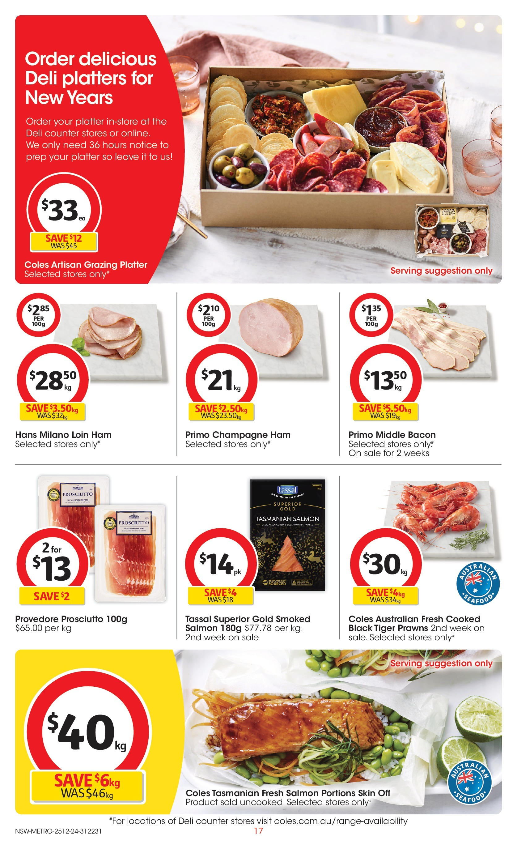 ﻿﻿Coles catalogue valid from 24/12/2024 > Online Australia | Page: 17 | Products: Bacon, Ham, Prawns, Salmon