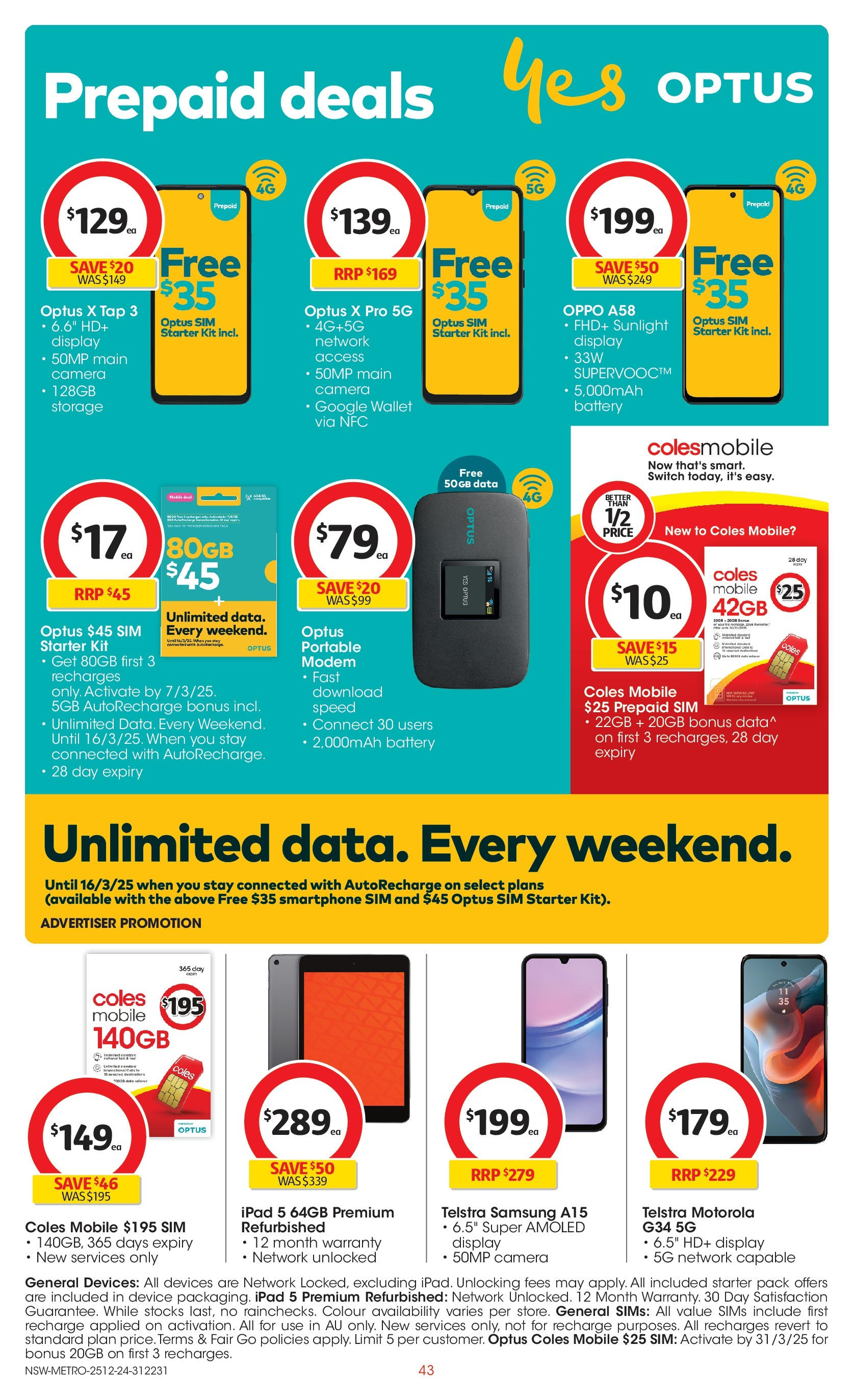 ﻿﻿Coles catalogue valid from 24/12/2024 > Online Australia | Page: 43 | Products: Smartphone, Device, Camera, Modem