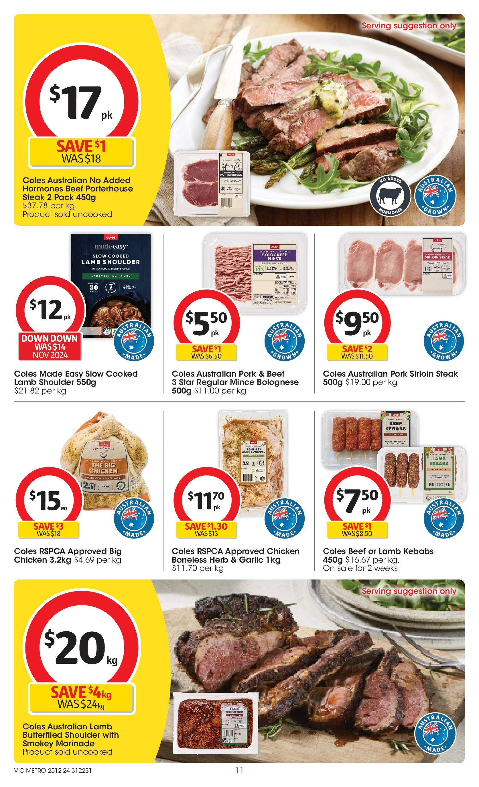 ﻿﻿Coles catalogue valid from 24/12/2024 > Online Australia | Page: 11 | Products: Chicken, Pork, Steak, Garlic