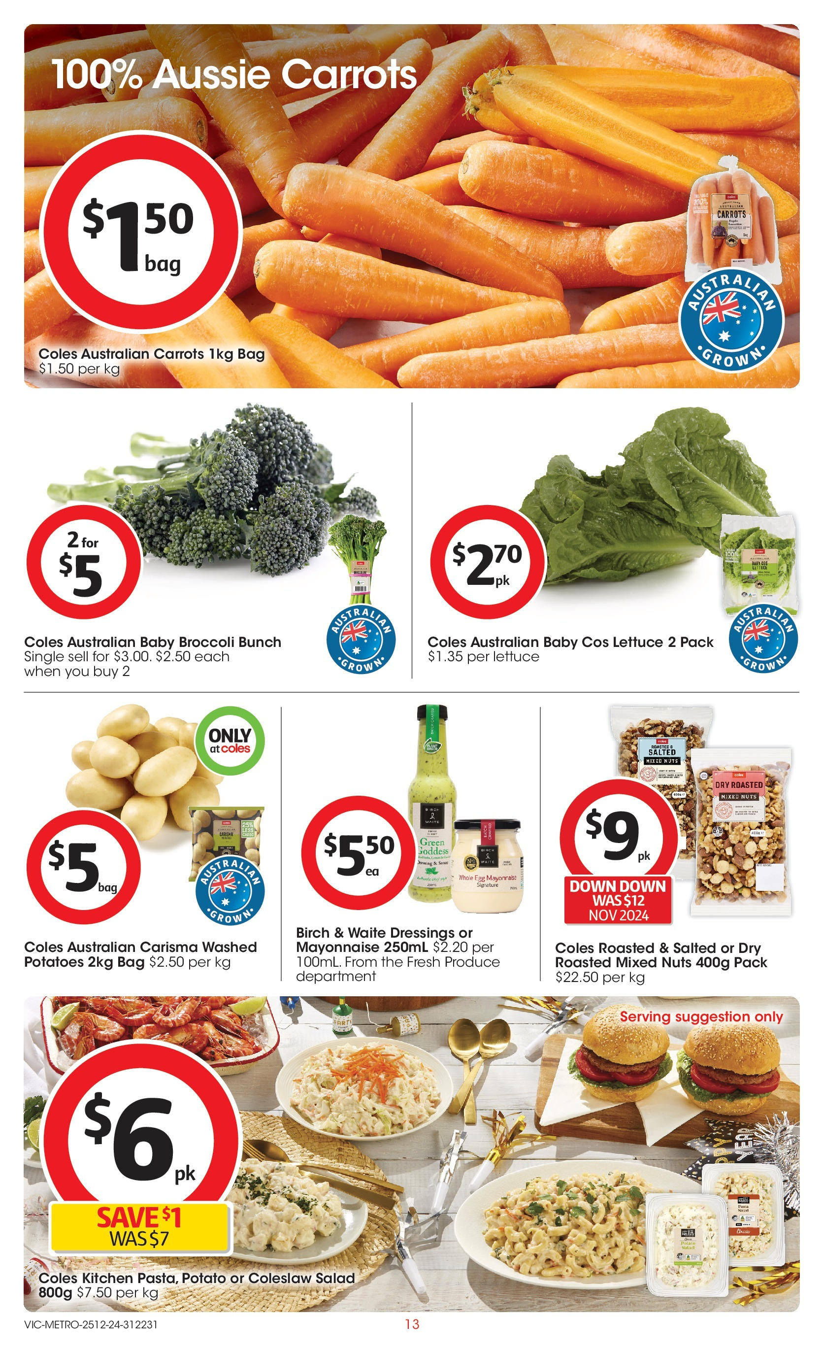 ﻿﻿Coles catalogue valid from 24/12/2024 > Online Australia | Page: 13 | Products: Lettuce, Carrots, Salad, Potatoes