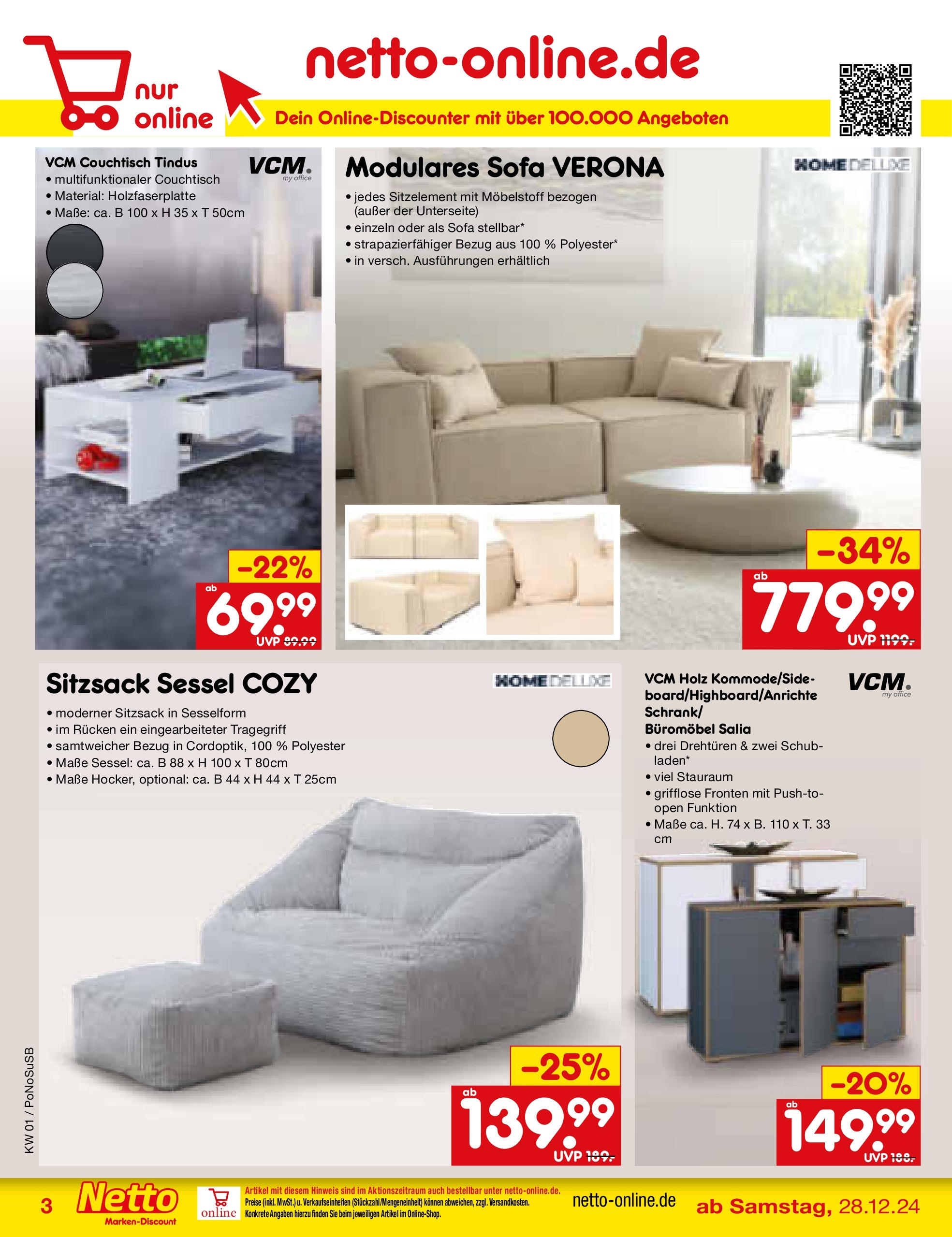 Netto Marken-Discount - Berlin, Corinthstraße 32 (ab 30.12.2024) » Angebote | Seite: 32 | Produkte: Sitzsack, Sofa, Sessel, Couchtisch