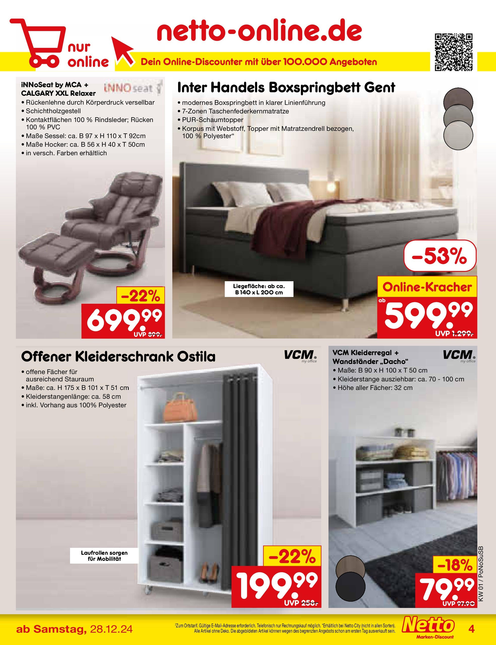 Netto Marken-Discount - Berlin, Corinthstraße 32 (ab 30.12.2024) » Angebote | Seite: 33 | Produkte: Hocker, Kleiderschrank, Sessel, Topper