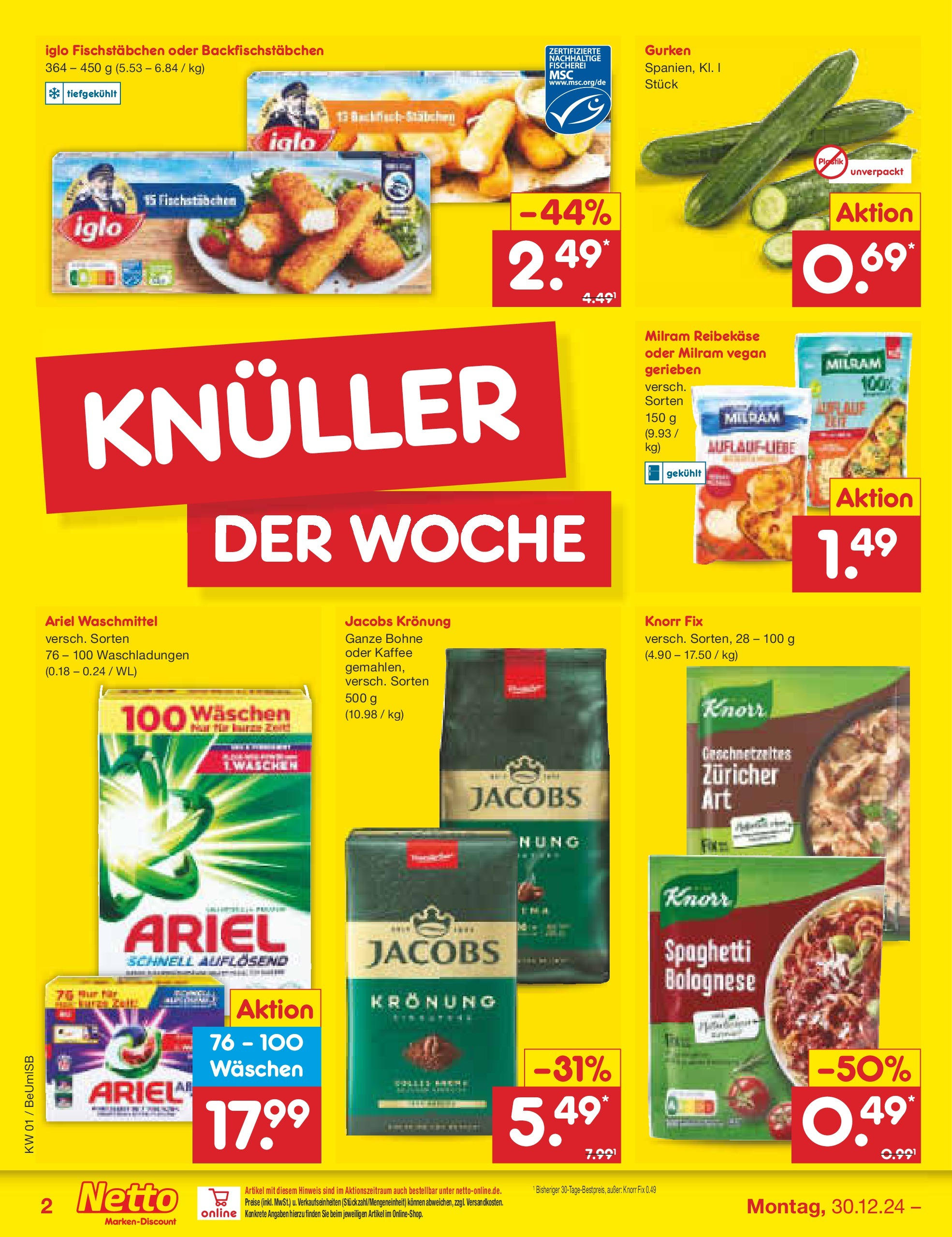 Netto Marken-Discount - Berlin, Corinthstraße 32 (ab 30.12.2024) » Angebote | Seite: 2 | Produkte: Ariel, Kaffee, Iglo, Gurken