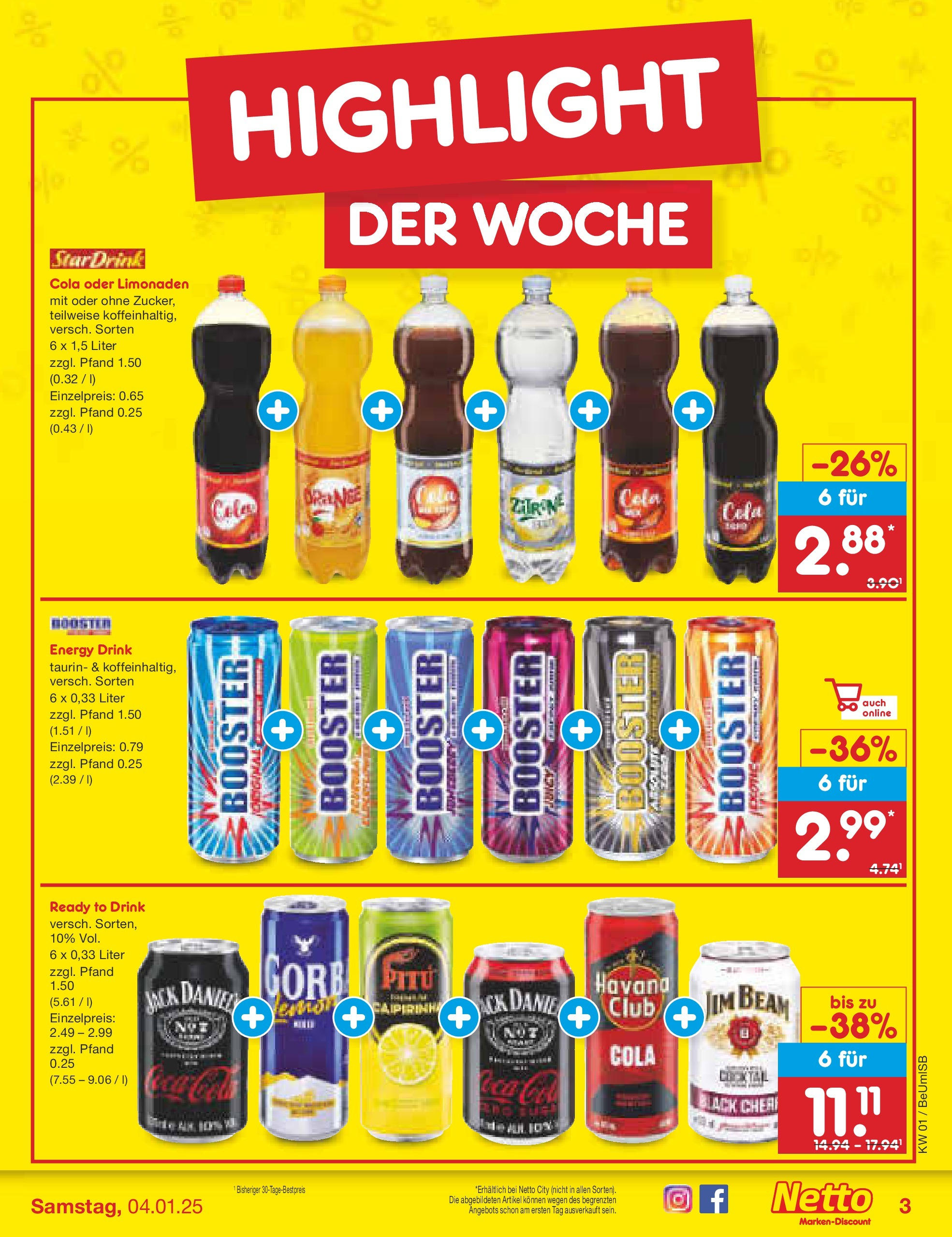 Netto Marken-Discount - Berlin, Corinthstraße 32 (ab 30.12.2024) » Angebote | Seite: 3 | Produkte: Jim beam, Coca cola, Cola, Energy