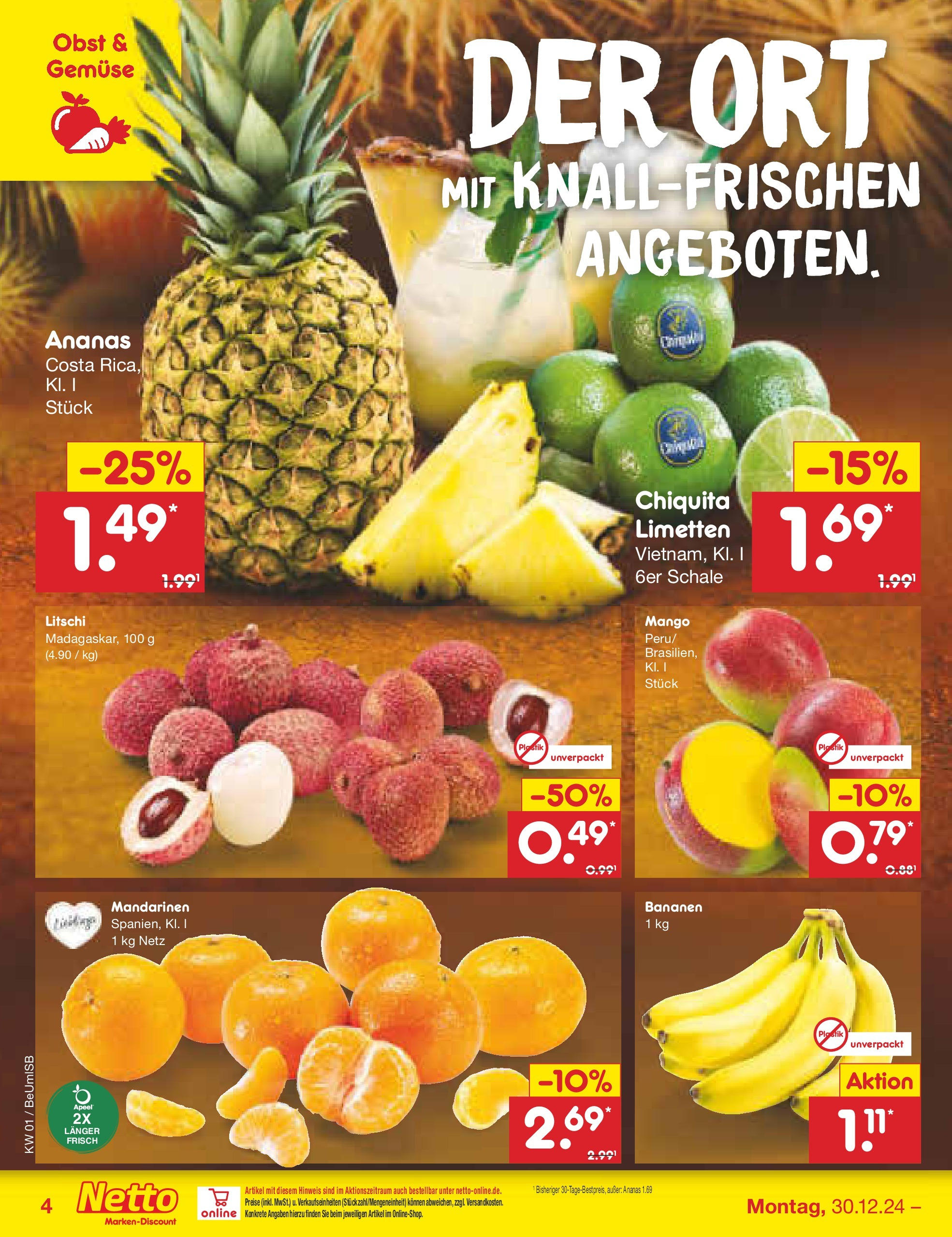 Netto Marken-Discount - Berlin, Corinthstraße 32 (ab 30.12.2024) » Angebote | Seite: 4 | Produkte: Bananen, Ananas, Gemüse, Mango