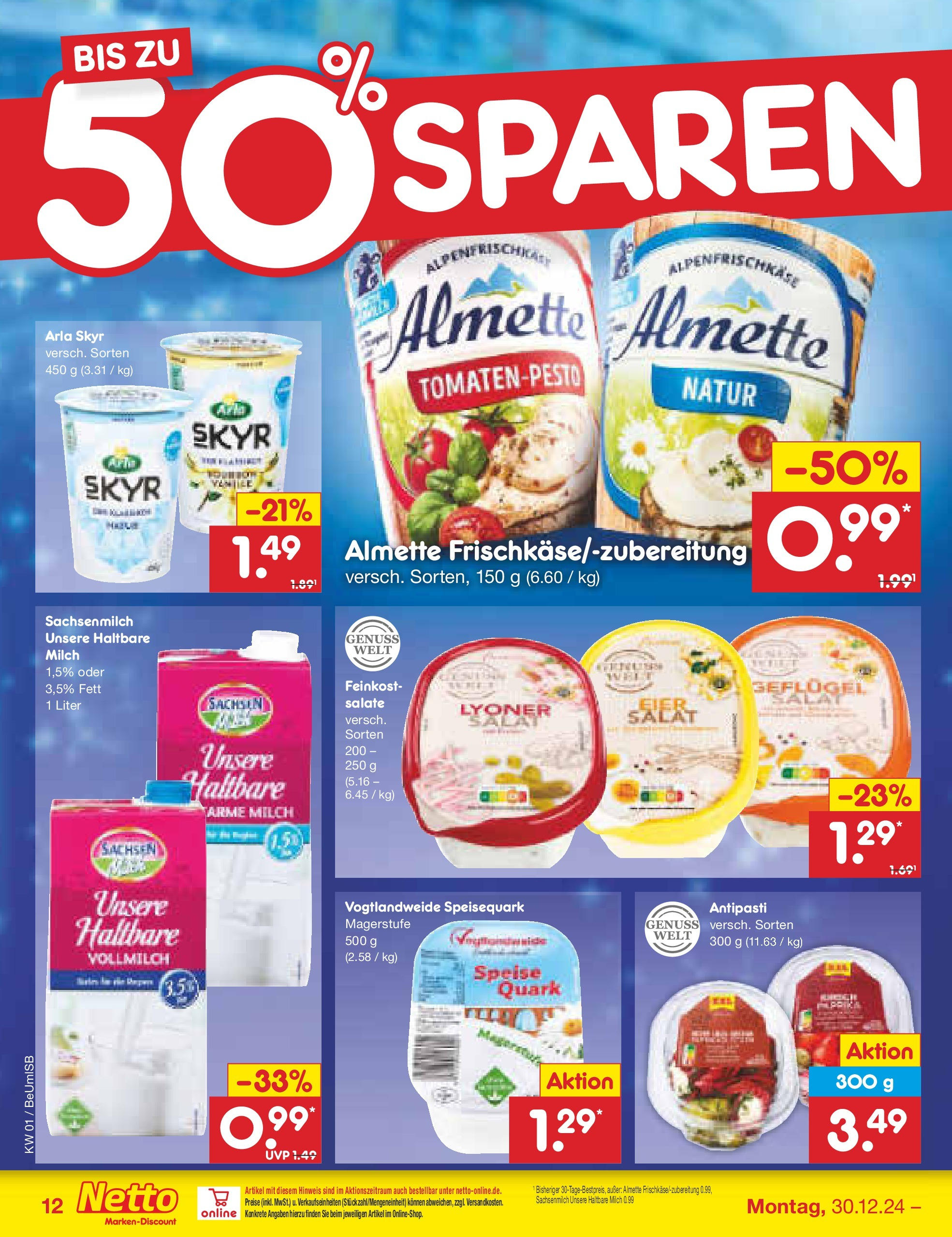 Netto Marken-Discount - Berlin, Corinthstraße 32 (ab 30.12.2024) » Angebote | Seite: 14 | Produkte: Quark, Milch, Arla skyr, Speisequark