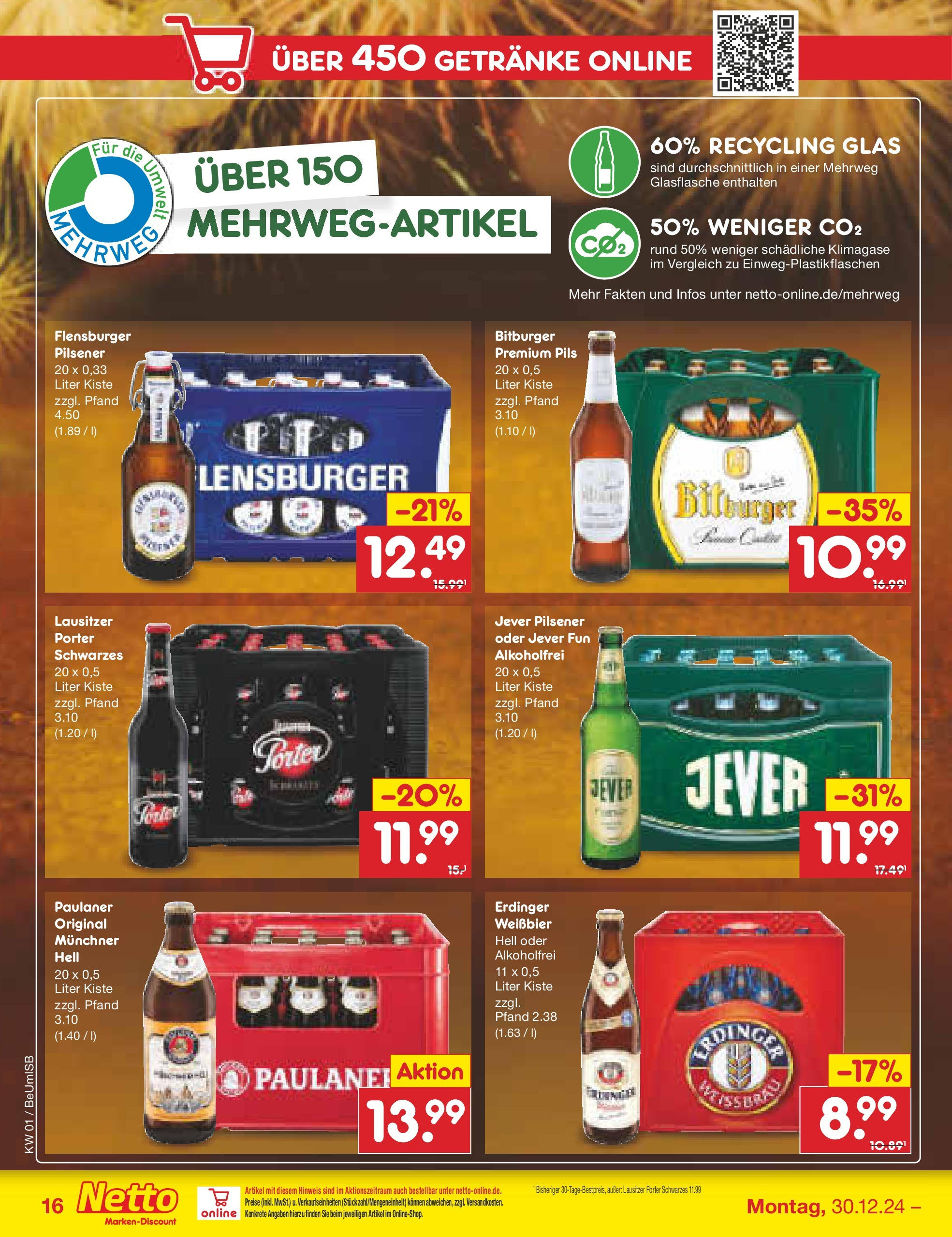 Netto Marken-Discount - Berlin, Corinthstraße 32 (ab 30.12.2024) » Angebote | Seite: 20 | Produkte: Erdinger, Pils, Flensburger, Paulaner