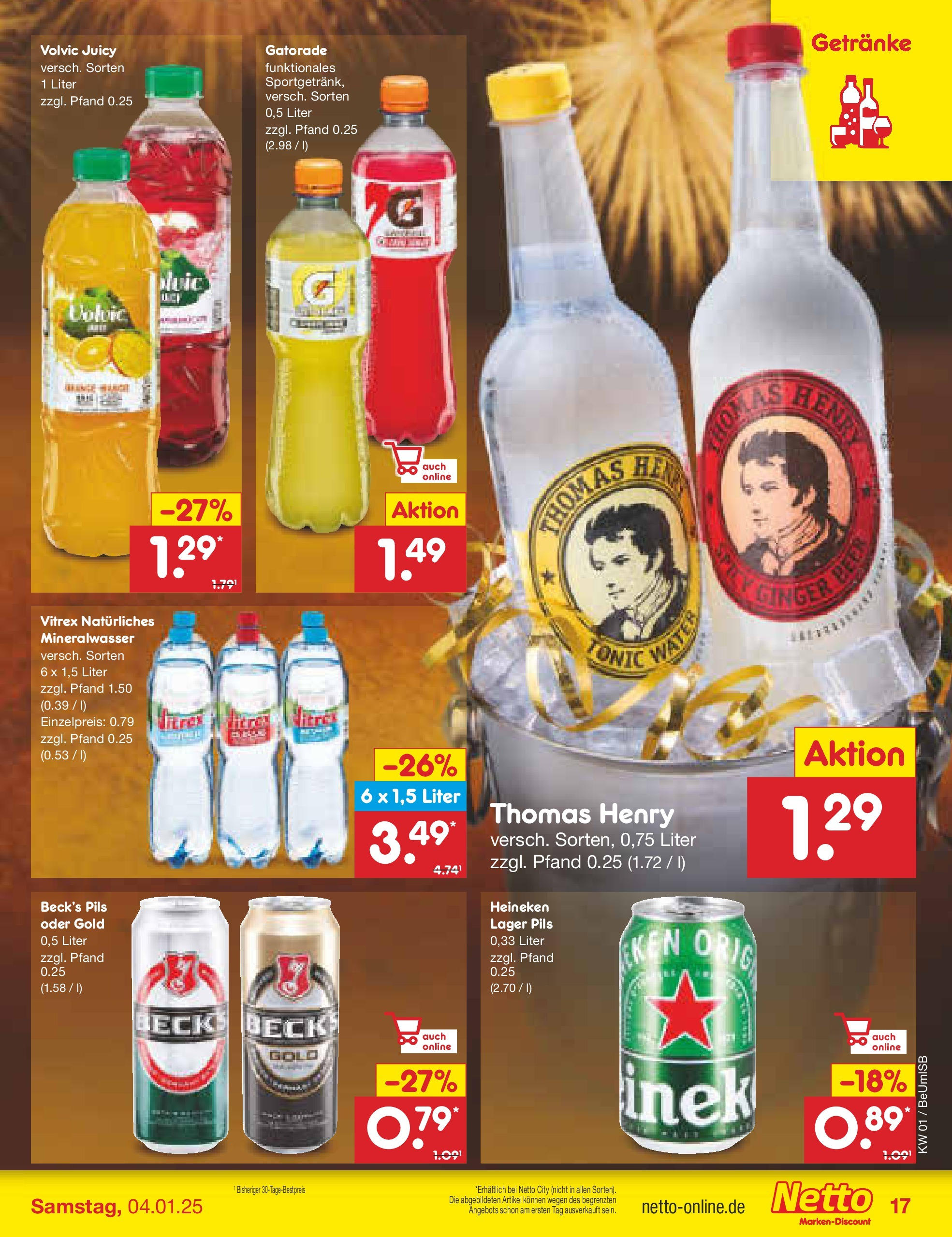 Netto Marken-Discount - Berlin, Corinthstraße 32 (ab 30.12.2024) » Angebote | Seite: 21 | Produkte: Pils, Mineralwasser, Heineken, Volvic