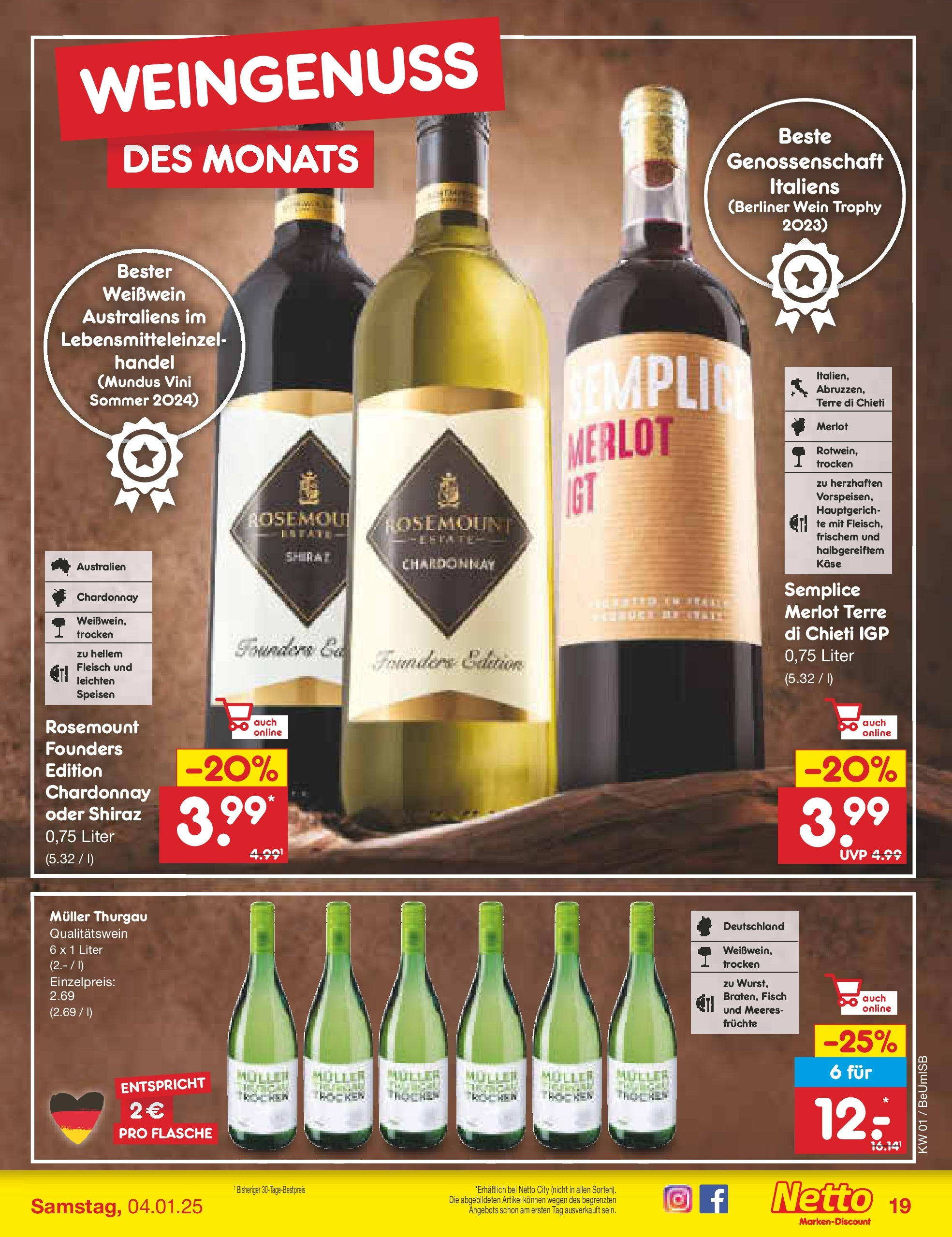 Netto Marken-Discount - Berlin, Corinthstraße 32 (ab 30.12.2024) » Angebote | Seite: 23 | Produkte: Berliner, Merlot, Fisch, Wein