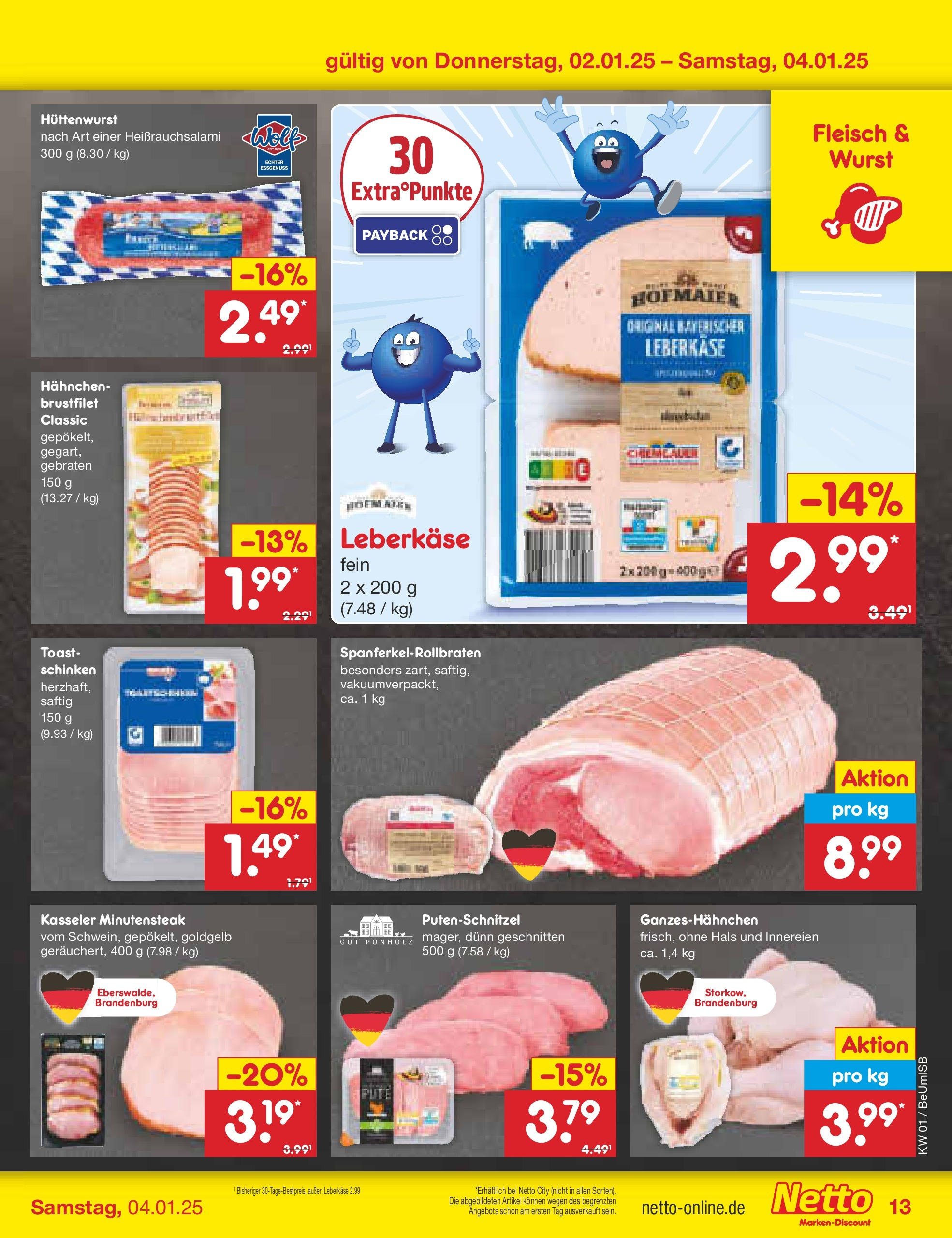 Netto Marken-Discount - Berlin, Corinthstraße 32 (ab 30.12.2024) » Angebote | Seite: 51 | Produkte: Hahnchen, Toast, Putenschnitzel, Leberkase