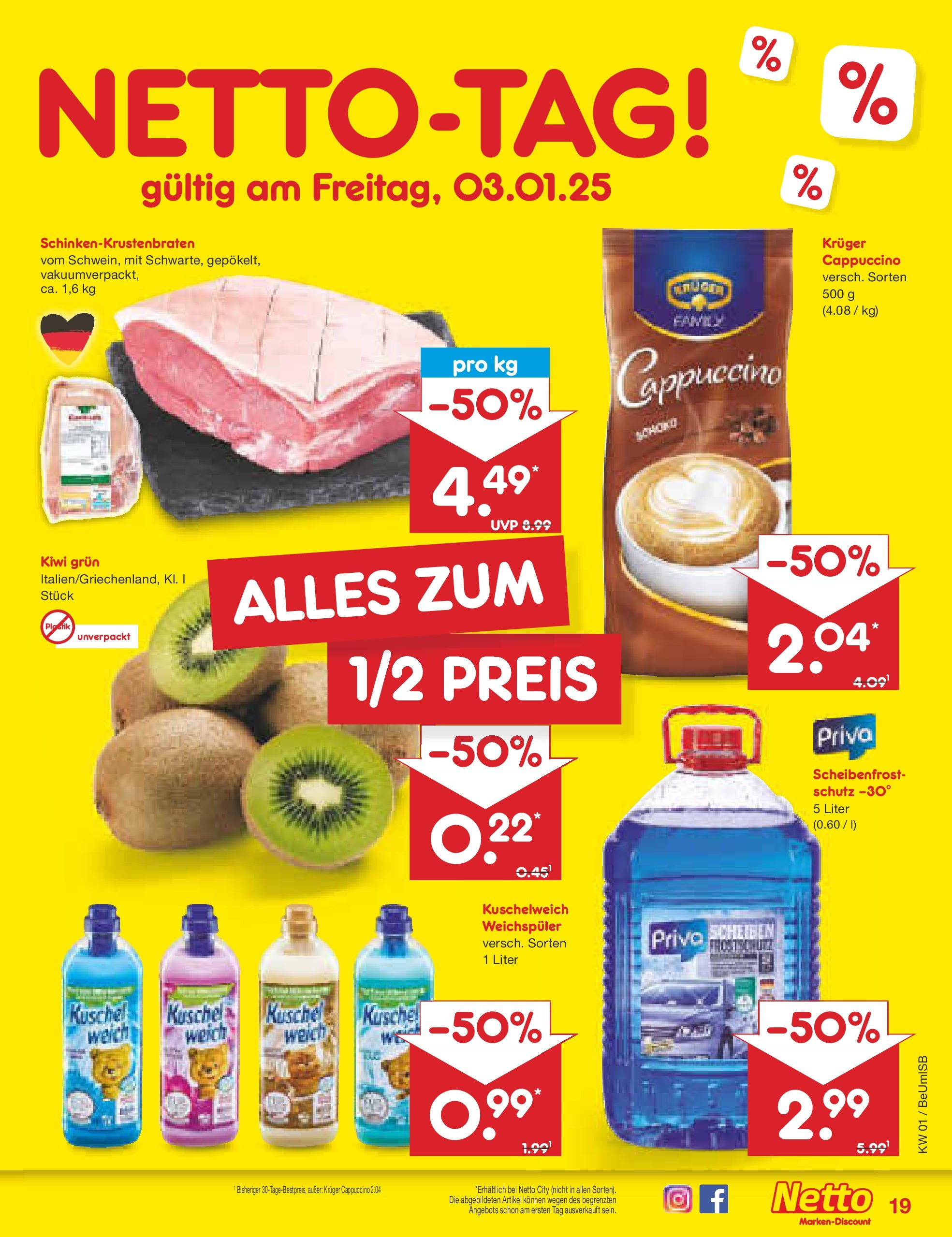 Netto Marken-Discount - Berlin, Corinthstraße 32 (ab 30.12.2024) » Angebote | Seite: 60 | Produkte: Kuschelweich, Weichspüler, Kruger cappuccino, Kiwi