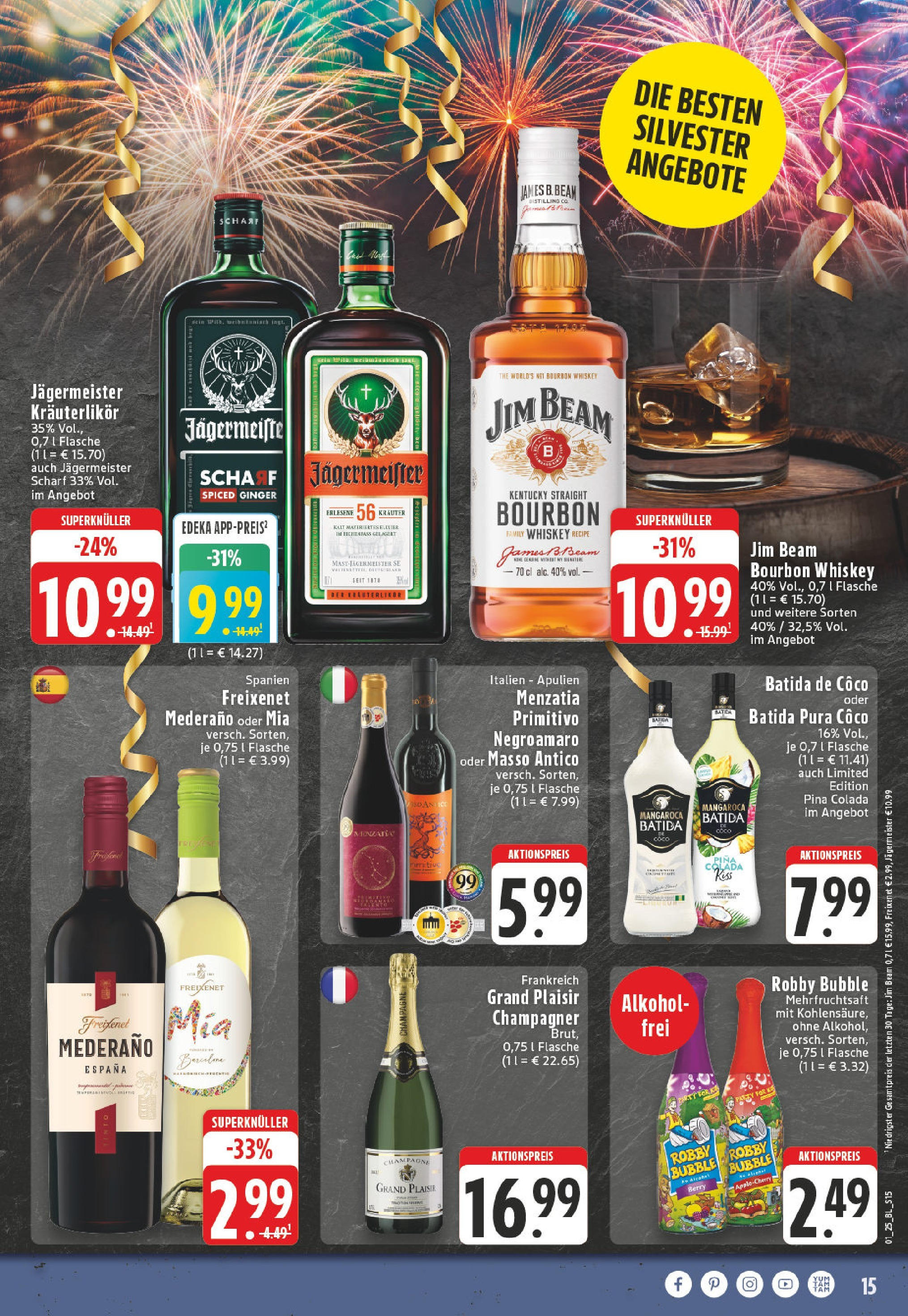 Edeka - EDEKA: Wochenangebote (ab 26.12.2024) » Angebote Online | Seite: 15 | Produkte: Jim beam, Freixenet mederano, Batida de coco, Jägermeister