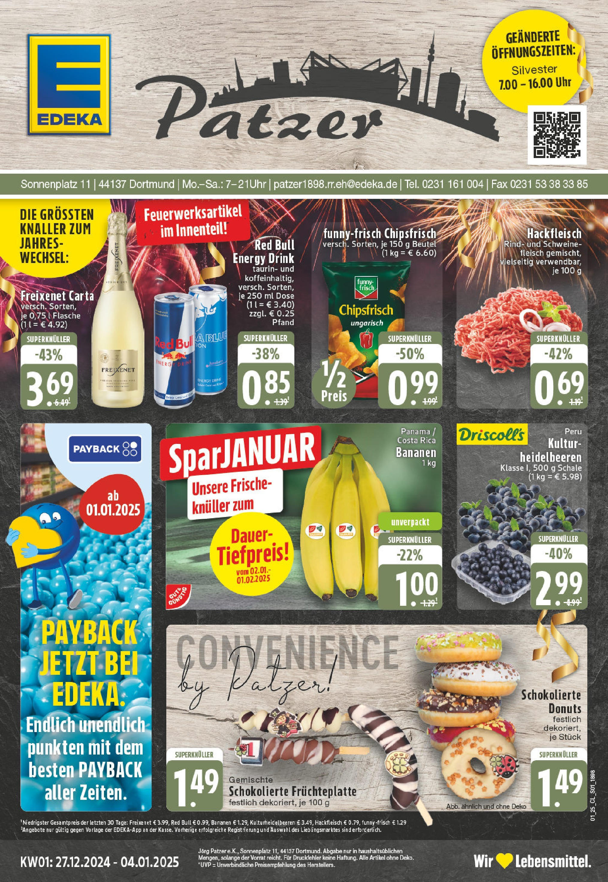 Edeka - EDEKA: Wochenangebote (ab 26.12.2024) » Angebote Online | Seite: 1 | Produkte: Bananen, Donuts, Uhr, Hackfleisch