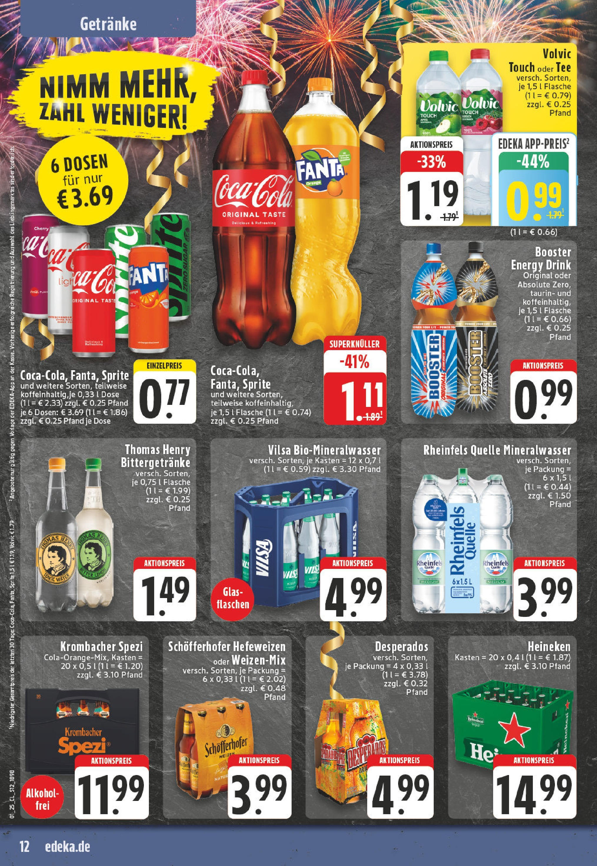 Edeka - EDEKA: Wochenangebote (ab 26.12.2024) » Angebote Online | Seite: 12 | Produkte: Sprite, Mineralwasser, Heineken, Rheinfels quelle