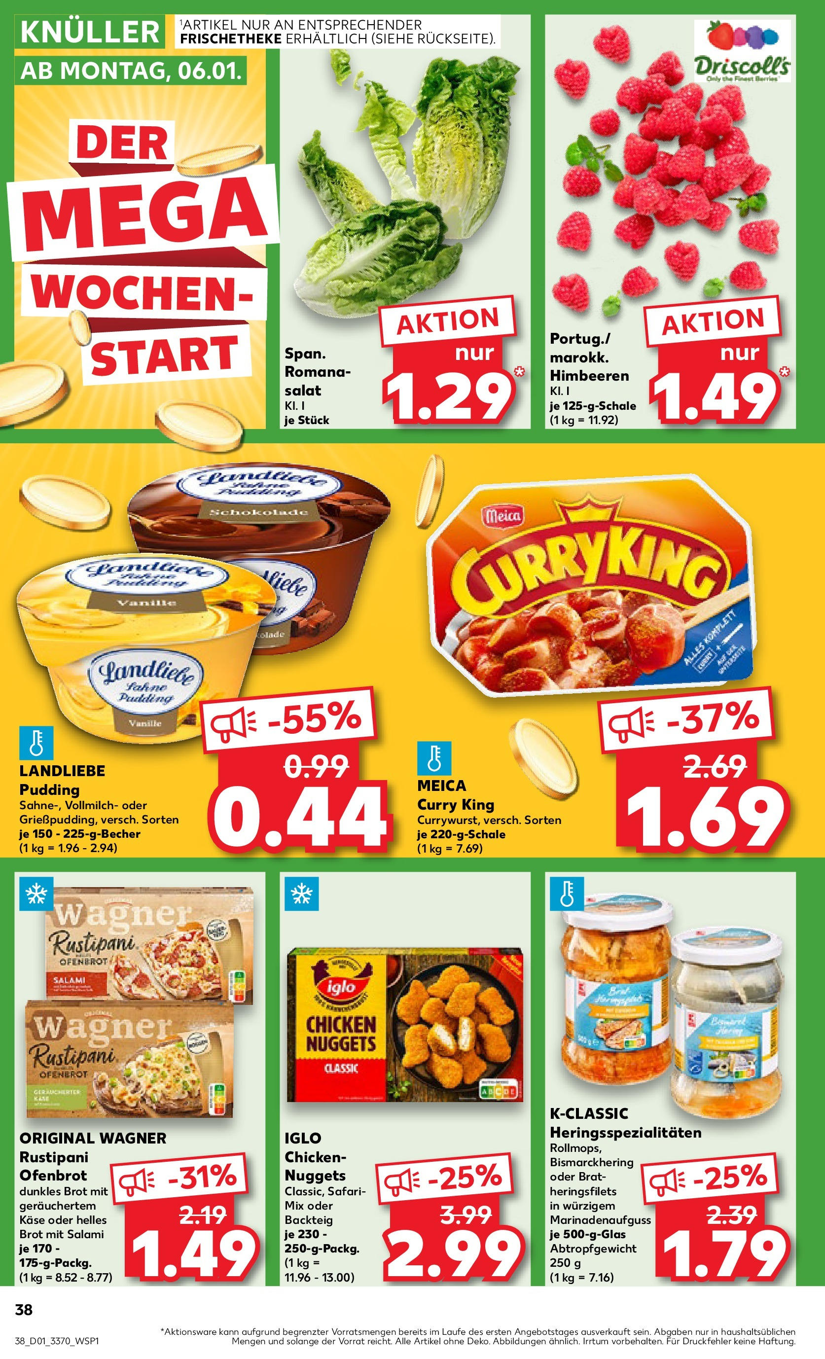 Kaufland - Strausberg, Otto-Grotewohl-Ring 72 (ab 02.01.2025) » Angebote Online zum Blättern | Seite: 38 | Produkte: Himbeeren, Iglo, Salami, Salat