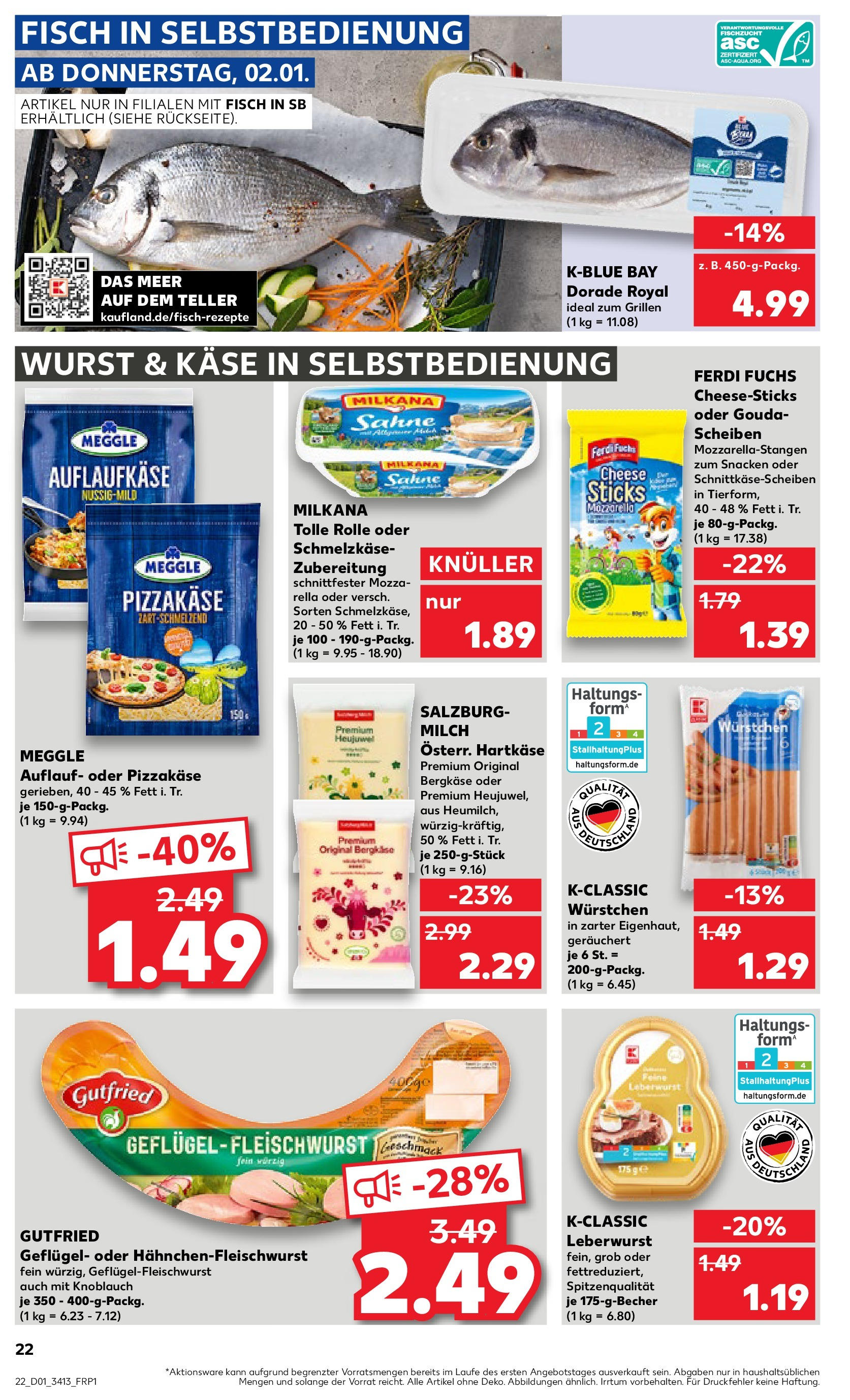 Kaufland - Strausberg, Otto-Grotewohl-Ring 72 (ab 02.01.2025) » Angebote Online zum Blättern | Seite: 22 | Produkte: Dorade, Milch, Käse, Sahne