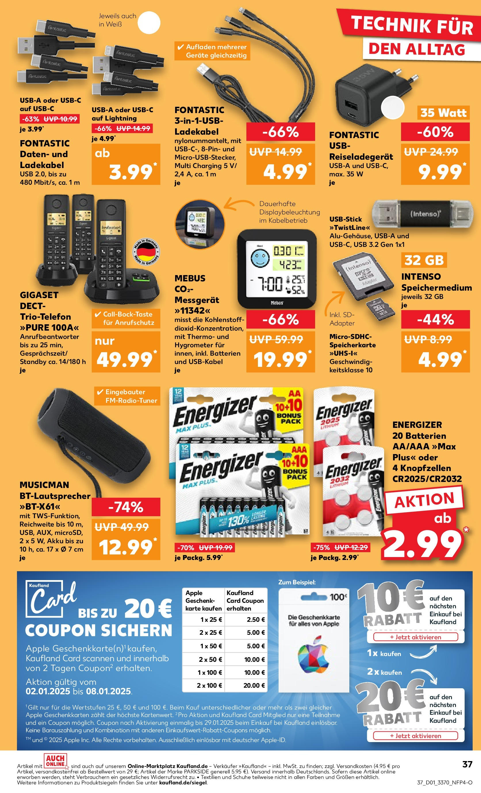 Kaufland - Berlin-Reinickendorf, Ollenhauerstraße 122 (ab 02.01.2025) » Angebote Online zum Blättern | Seite: 37 | Produkte: Adapter, Batterien, Apple, Ladekabel