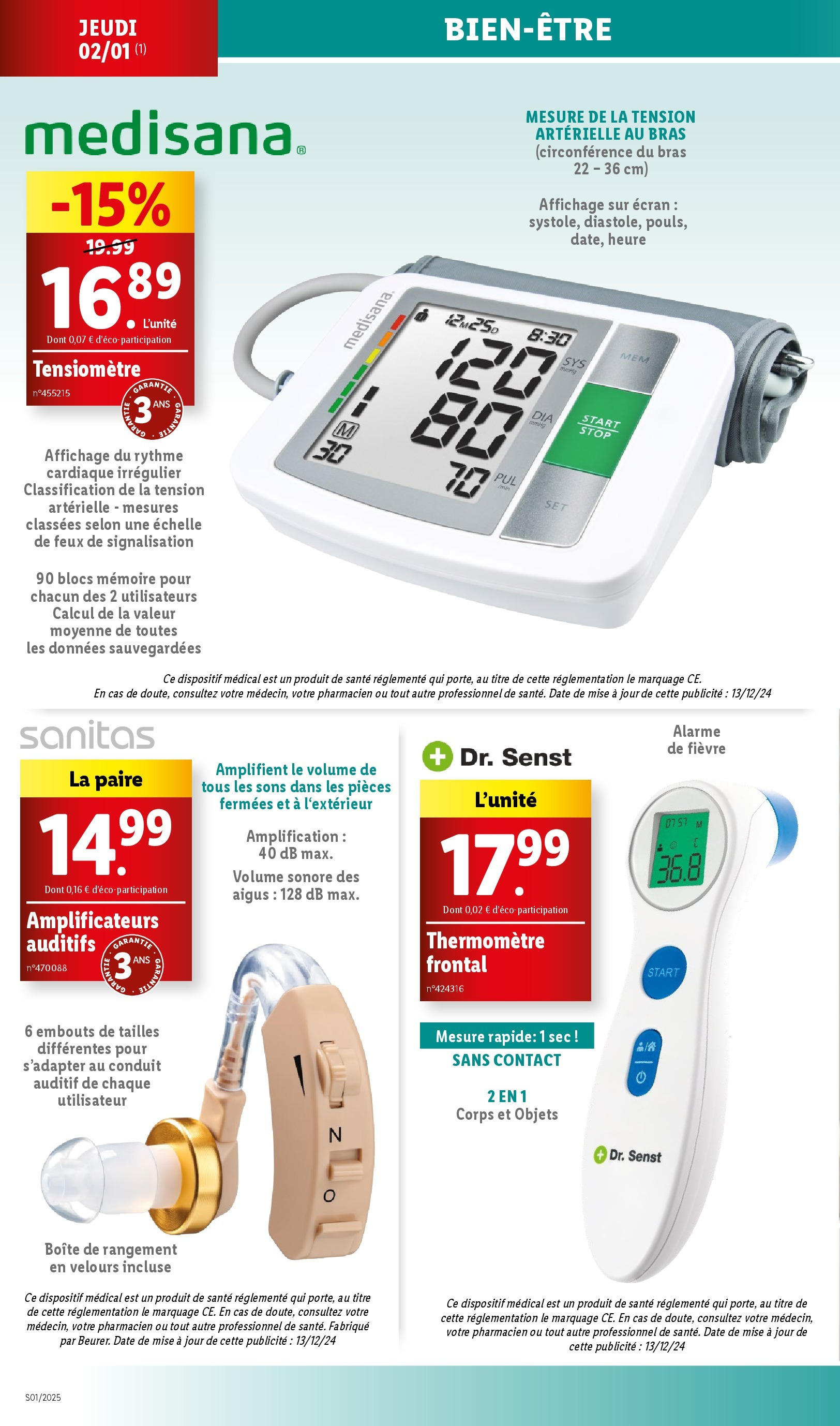 Catalogue LIDL du 01/01/2025 | Promo prospectus en ligne | Page: 52 | Produits: Tensiomètre, Thermomètre, Boîte de rangement