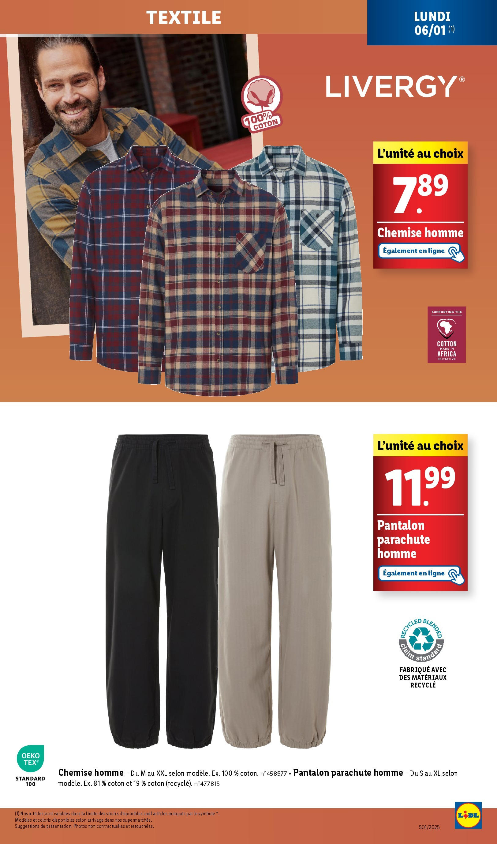 Catalogue LIDL du 01/01/2025 | Promo prospectus en ligne | Page: 73 | Produits: Coton, Chemise, Pantalon, Thé