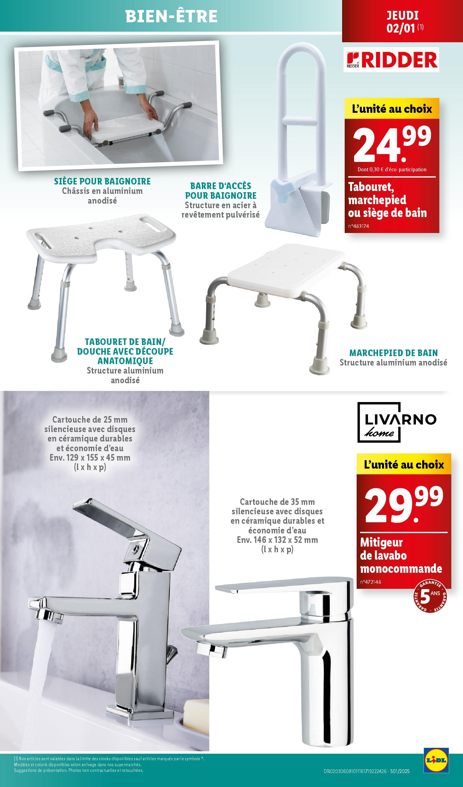 Catalogue LIDL du 01/01/2025 | Promo prospectus en ligne | Page: 55 | Produits: Lavabo, Baignoire, Douche, Cartouche