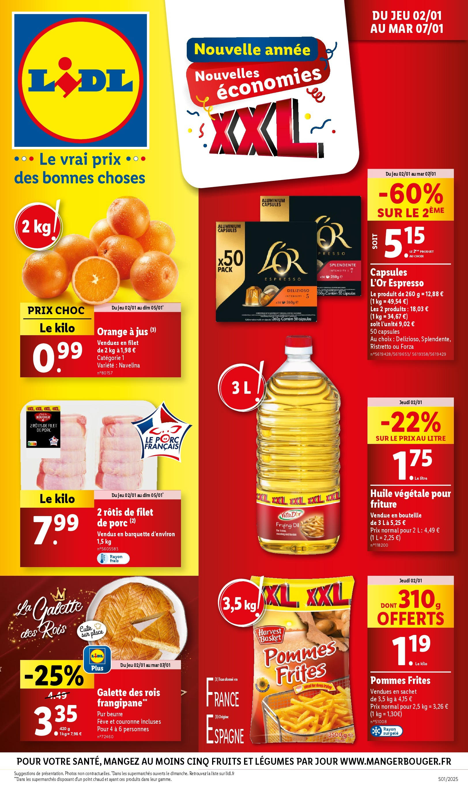 Catalogue LIDL du 01/01/2025 | Promo prospectus en ligne | Page: 1 | Produits: Fève, Huile, Jus, Porc