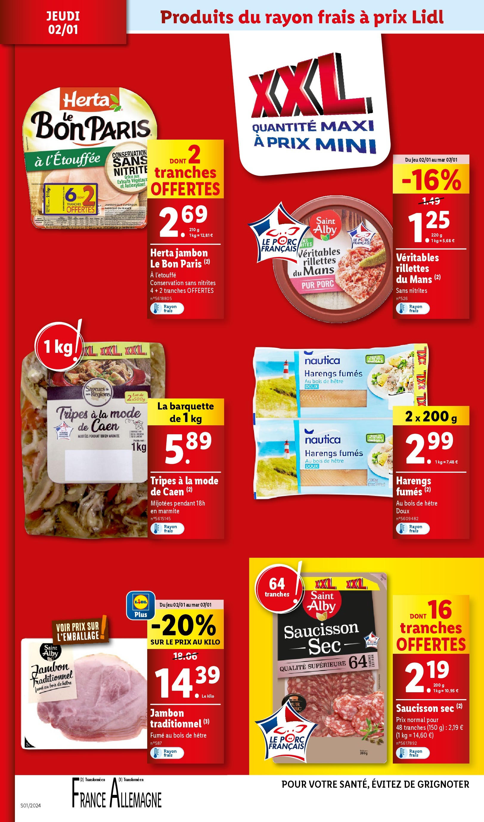 Catalogue LIDL du 01/01/2025 | Promo prospectus en ligne | Page: 12 | Produits: Saucisson, Saucisson sec, Jambon, Porc