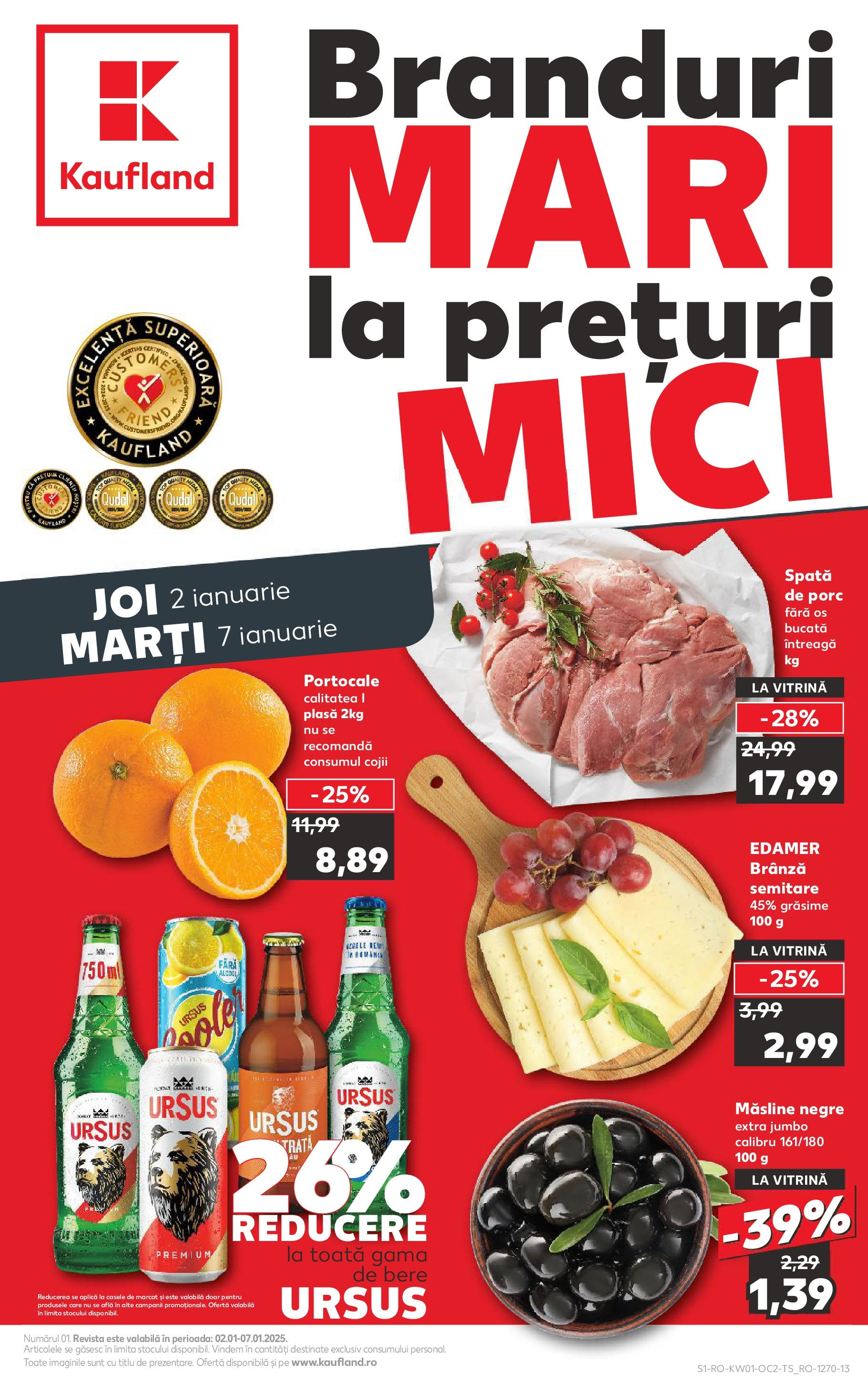 Catalog Kaufland - Sibiu 02.01.2025 - Revista si Oferta | Pagină: 1 | Produse: Mici, Măsline, Brânză, Bere