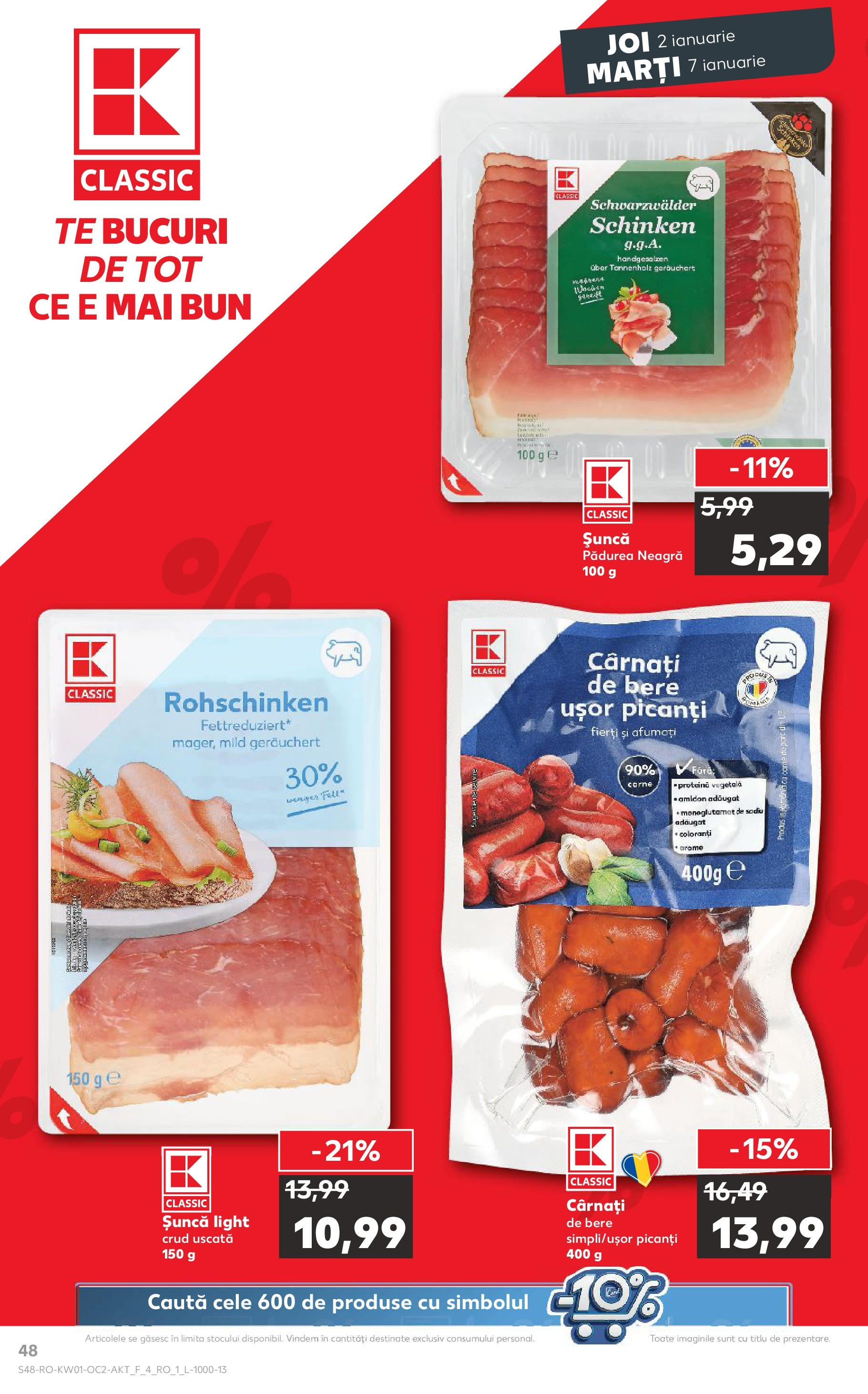 Catalog Kaufland - Bucureşti 02.01.2025 - Revista si Oferta | Pagină: 48 | Produse: Șuncă, Bere, Cârnați