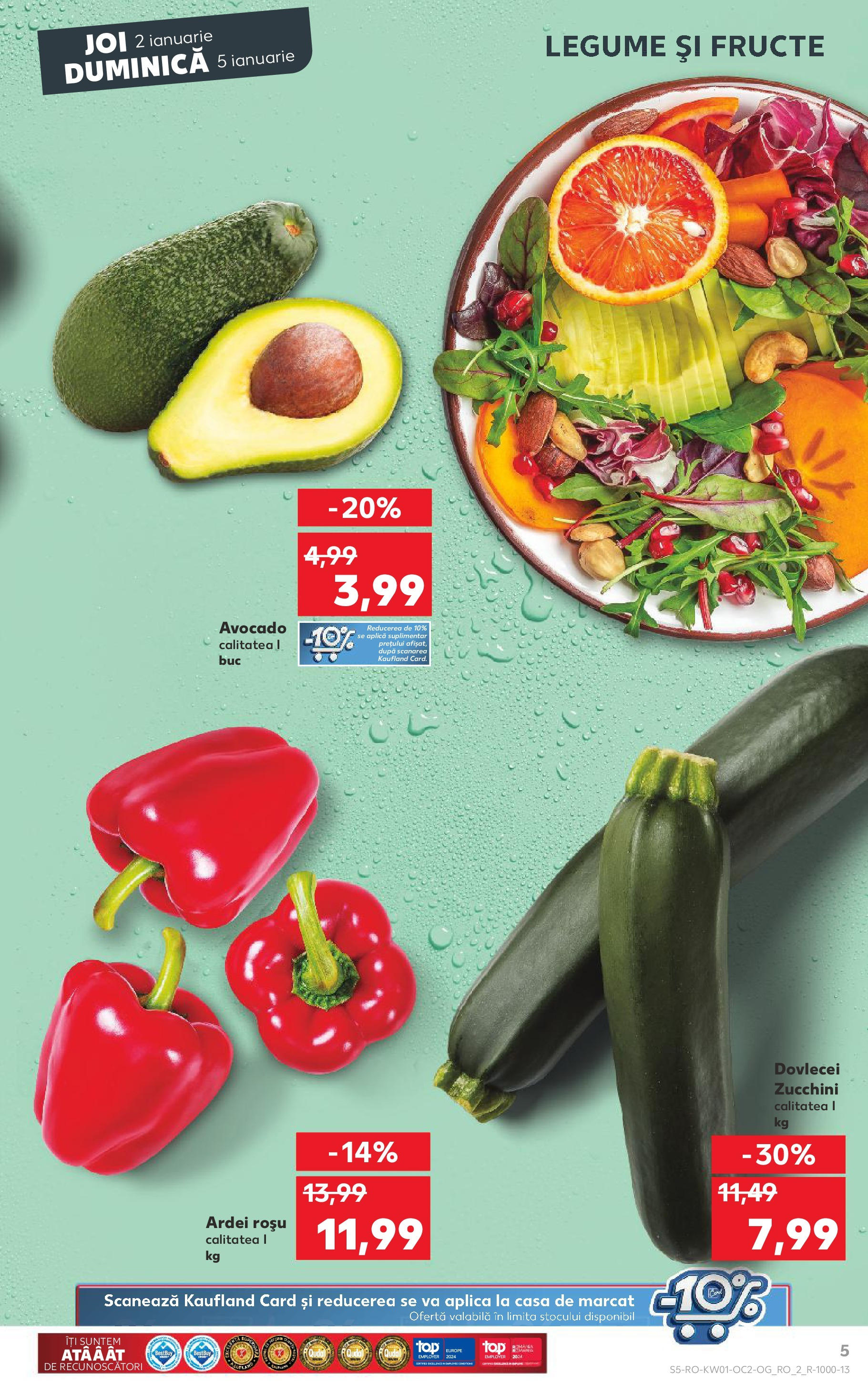 Catalog Kaufland - Bucureşti 02.01.2025 - Revista si Oferta | Pagină: 5 | Produse: Ardei, Avocado, Legume, Fructe