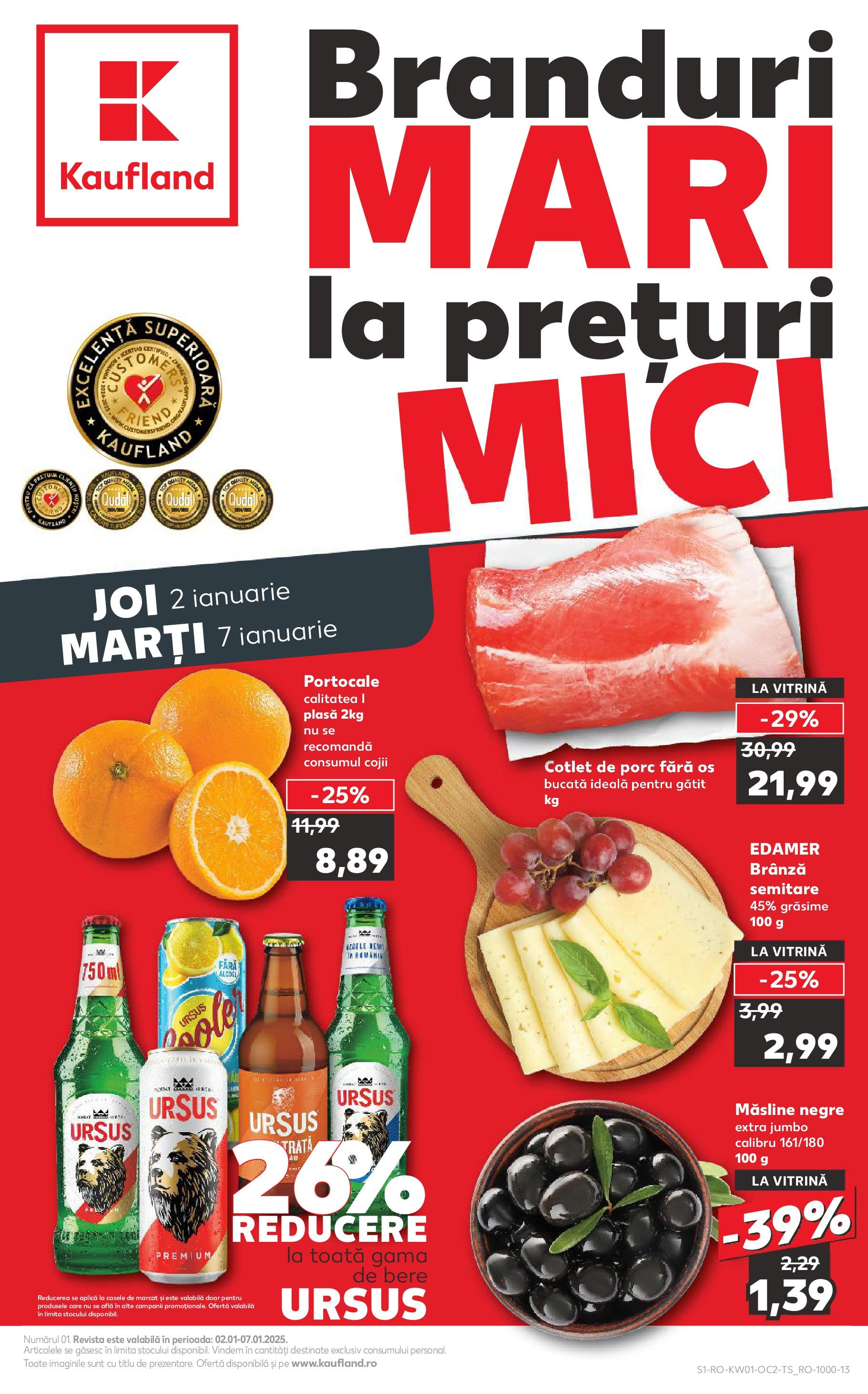 Catalog Kaufland - Bucureşti 02.01.2025 - Revista si Oferta | Pagină: 1 | Produse: Măsline, Brânză, Bere, Portocale