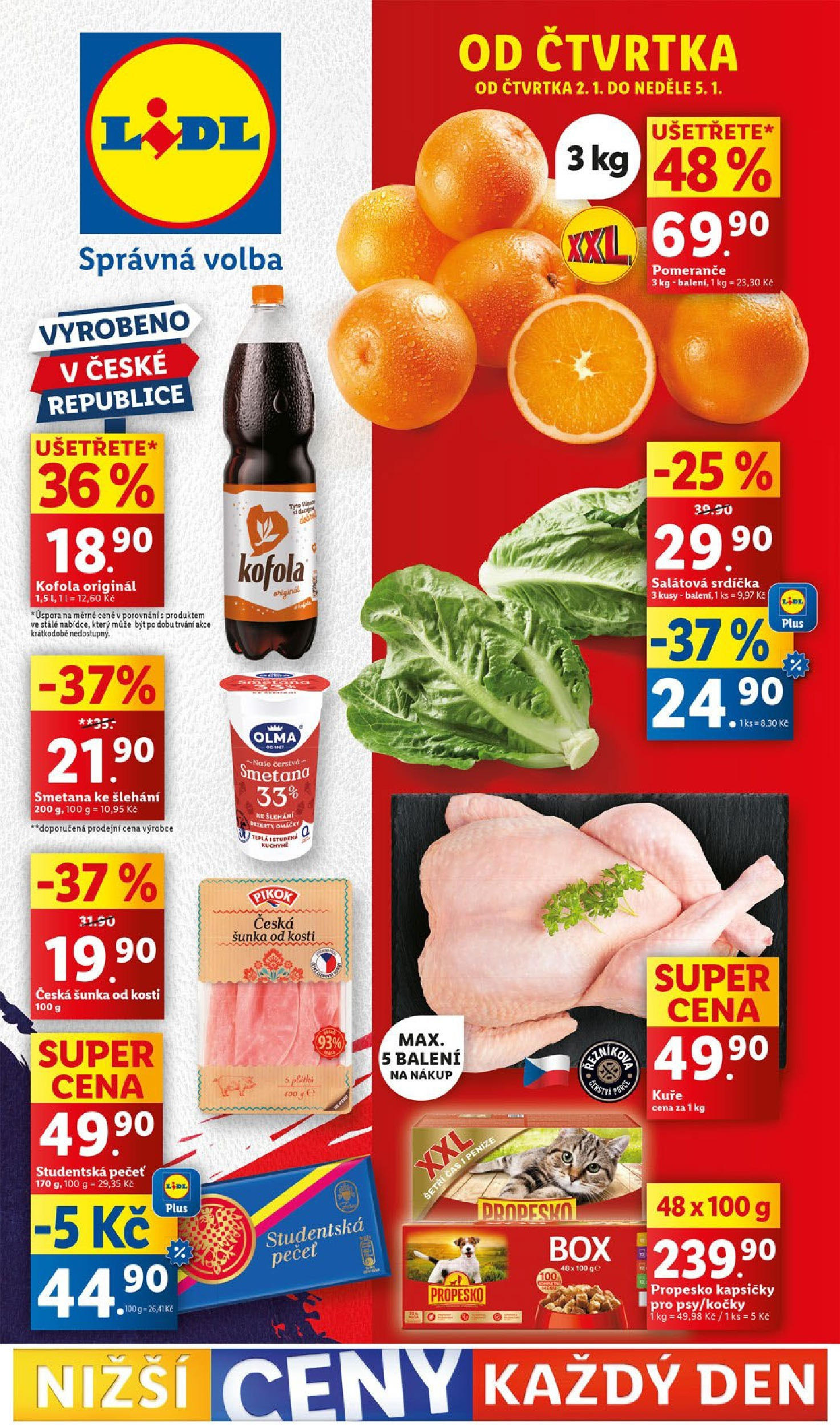 Lidl leták od 02.01.2025 - Nový akční leták | Strana: 1 | Produkty: Šunka, Salátová srdíčka, Kuře, Kuchyně