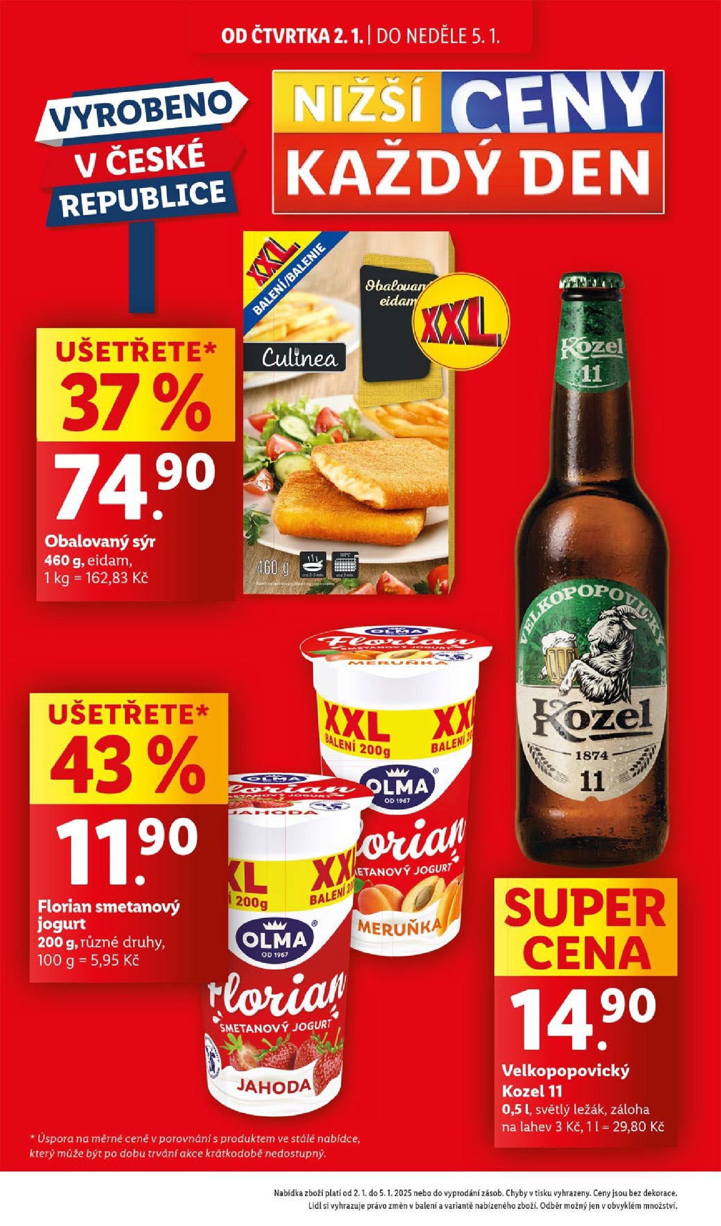 Lidl leták od 02.01.2025 - Nový akční leták | Strana: 2 | Produkty: Sýr, Smetanový jogurt, Kozel, Eidam