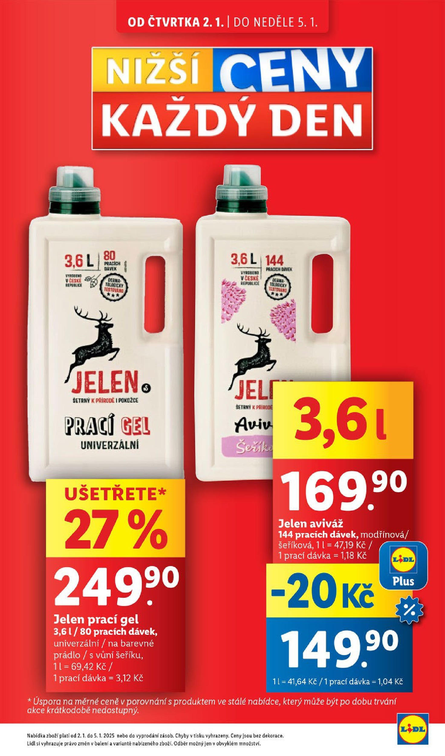 Lidl leták od 02.01.2025 - Nový akční leták | Strana: 9 | Produkty: Aviváž, Prací gel, Jelen