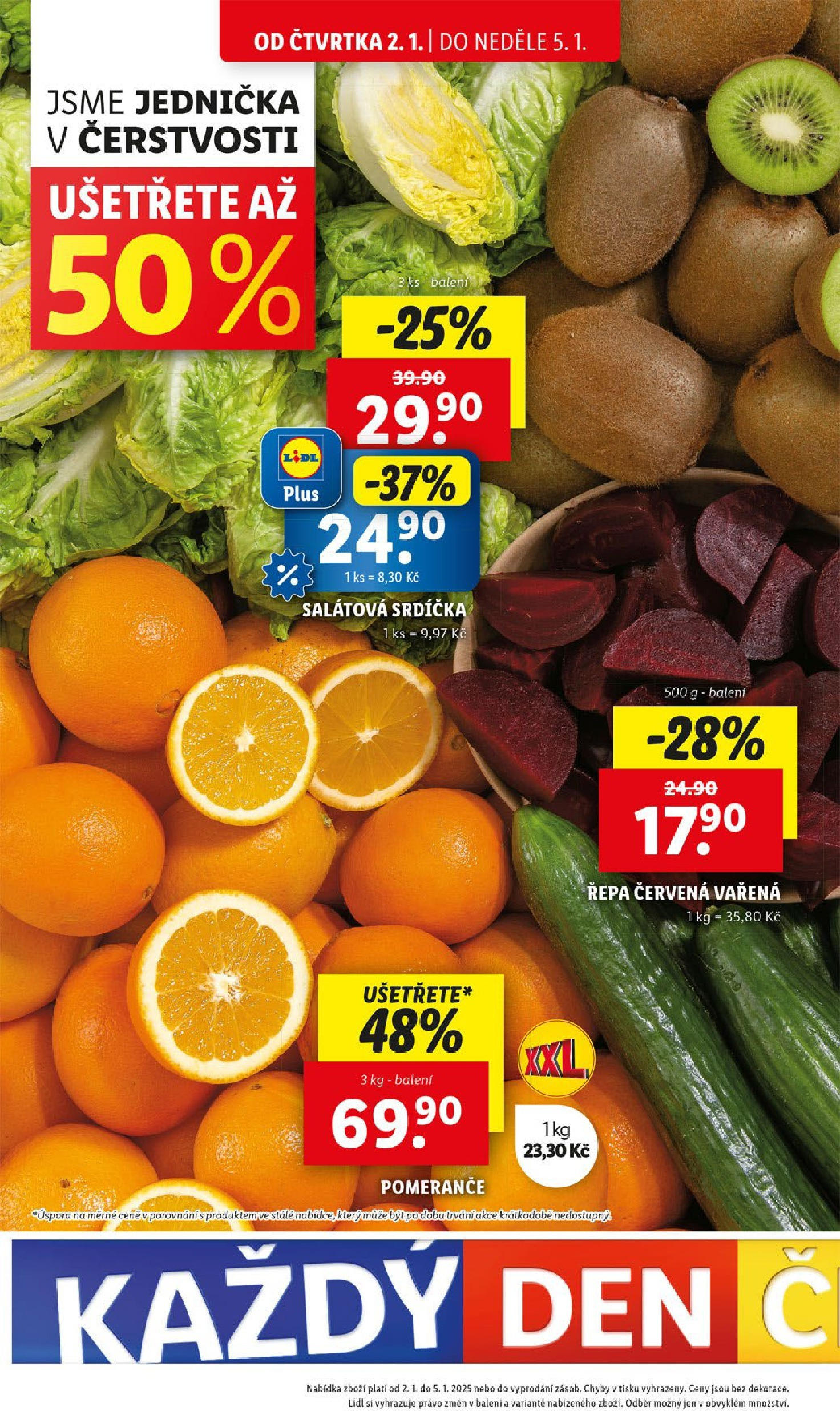 Lidl leták od 02.01.2025 - Nový akční leták | Strana: 14 | Produkty: Salátová srdíčka, Pomeranče