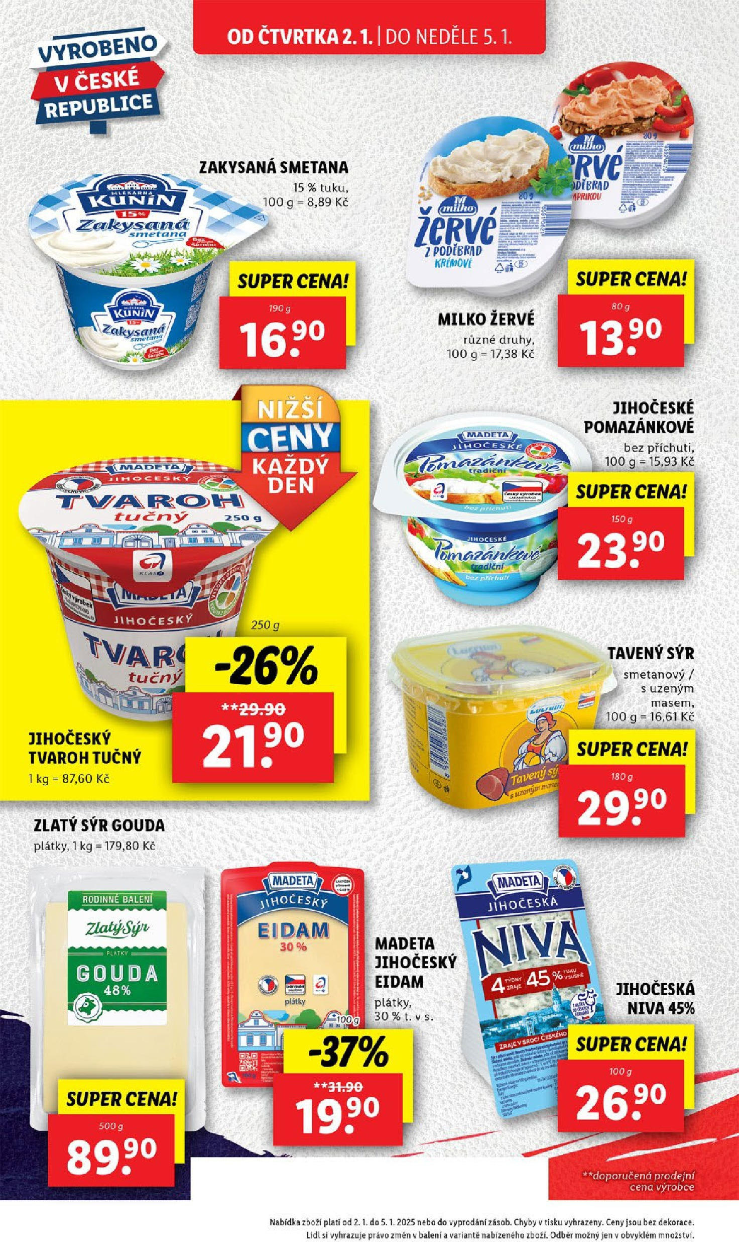 Lidl leták od 02.01.2025 - Nový akční leták | Strana: 20 | Produkty: Tavený sýr, Gouda, Zakysaná smetana, Niva