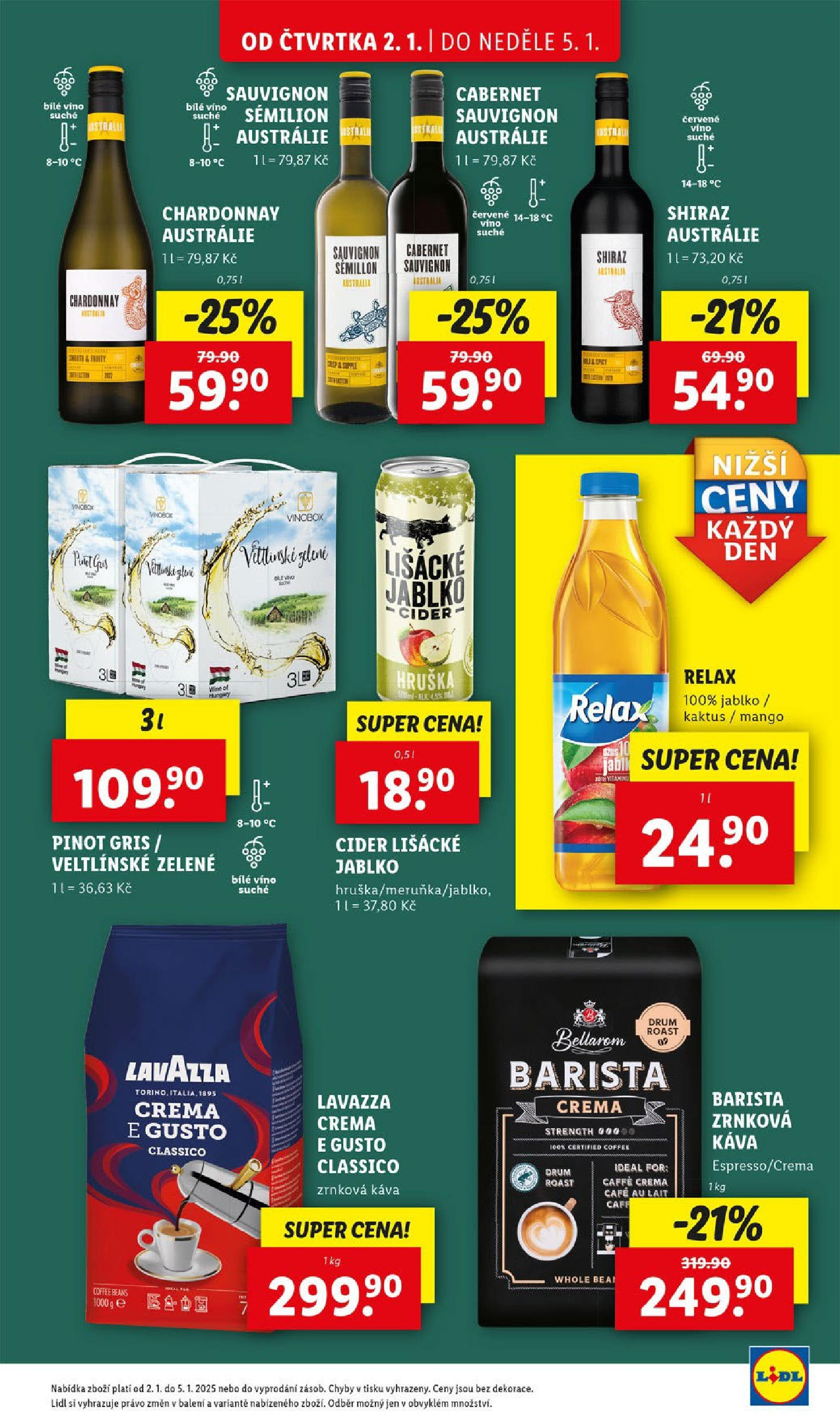 Lidl leták od 02.01.2025 - Nový akční leták | Strana: 27 | Produkty: Cafe au lait, Cider, Zrnková káva, Pinot Gris