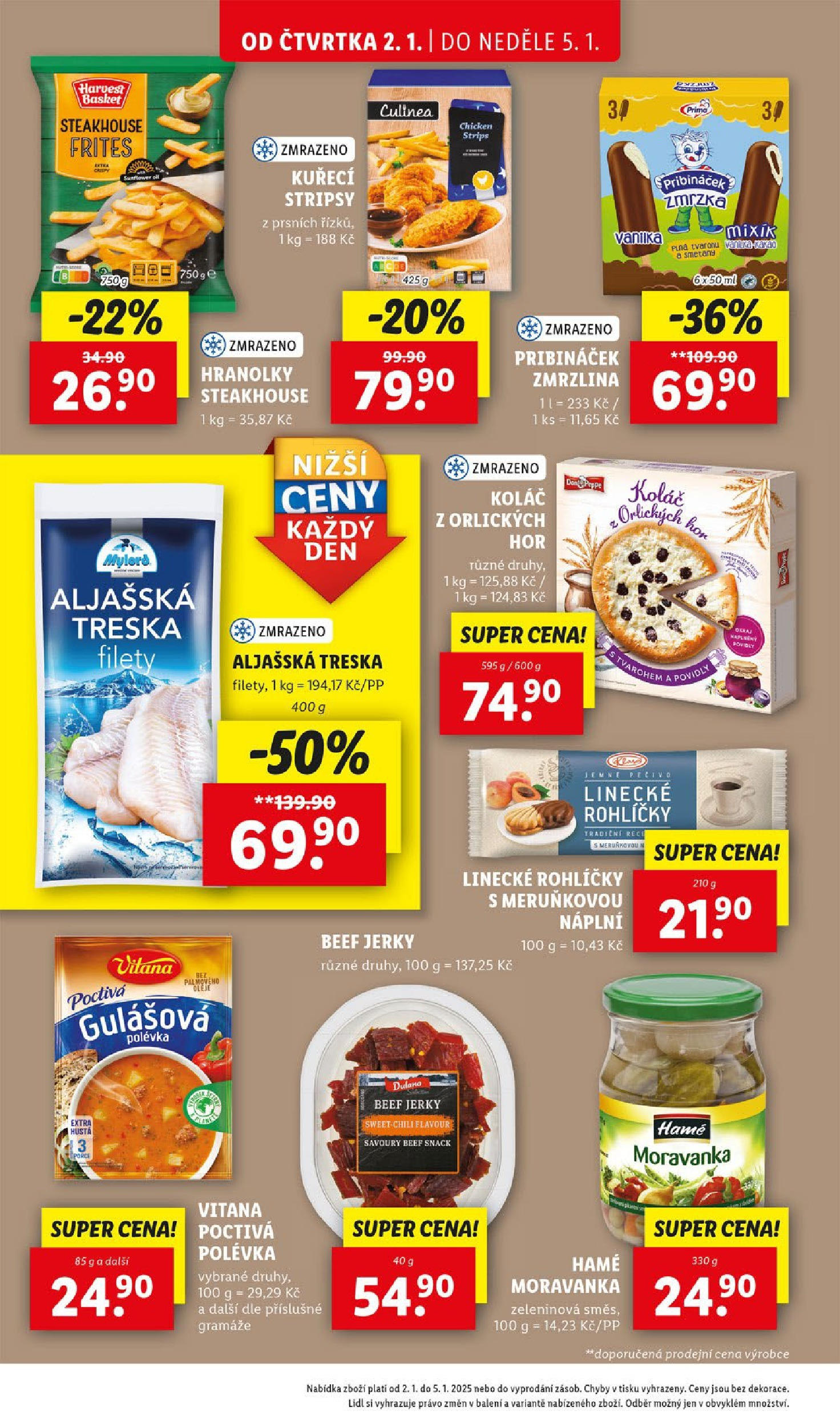 Lidl leták od 02.01.2025 - Nový akční leták | Strana: 28 | Produkty: Hranolky, Zmrzlina, Linecké rohlíčky, Jerky