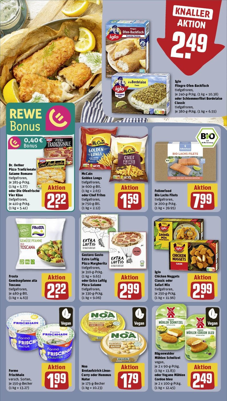 Rewe - Berlin / Mitte, Friedrichstraße 1 (ab 30.12.2024) zum Blättern » Angebote | Seite: 16 | Produkte: Gustavo gusto, McCain, Schnitzel, Lachs