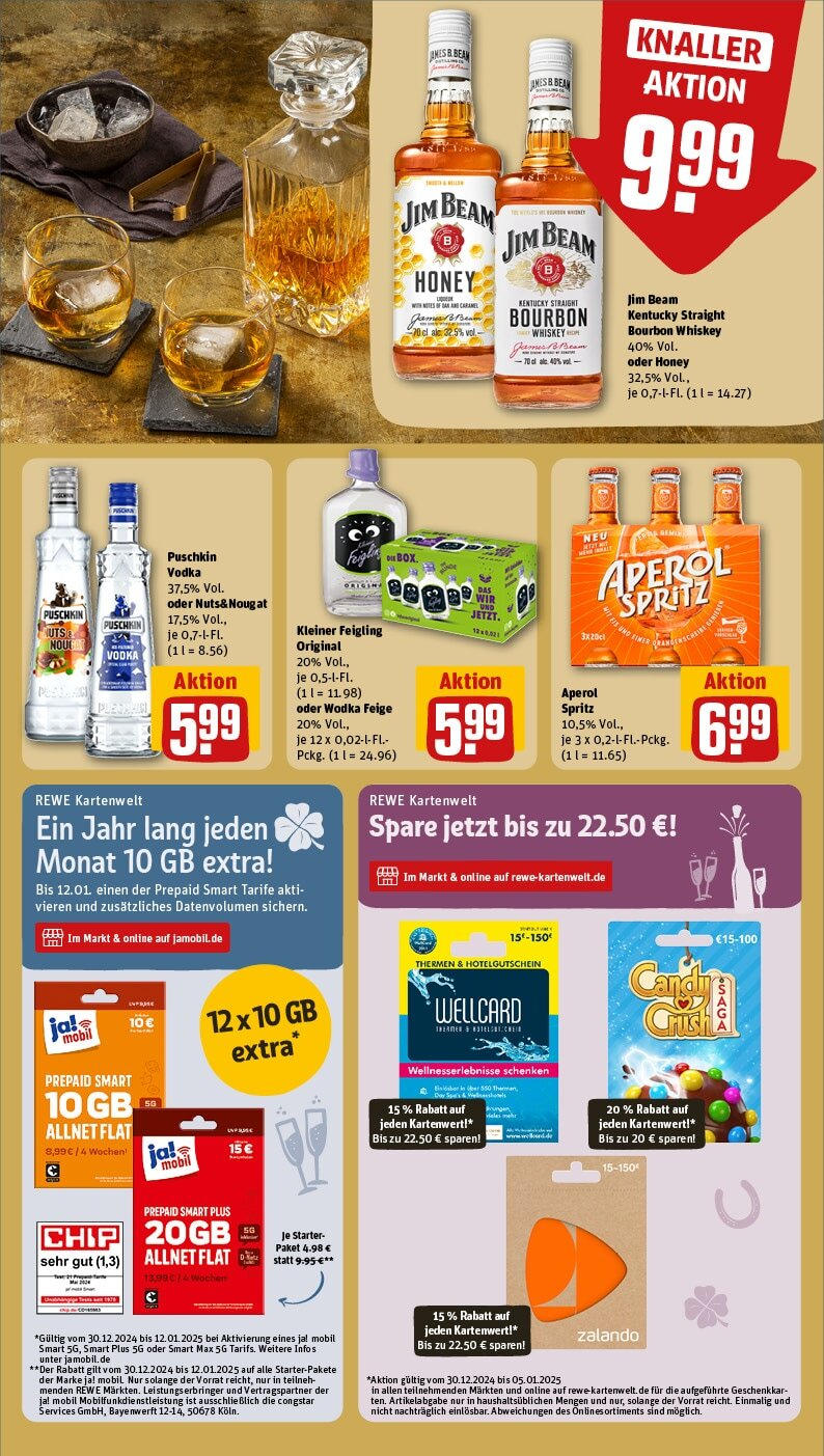 Rewe - Wassenberg, Brabanter Str. 50 (ab 30.12.2024) zum Blättern » Angebote | Seite: 17 | Produkte: Jim beam, Kleiner feigling, Bourbon, Whiskey