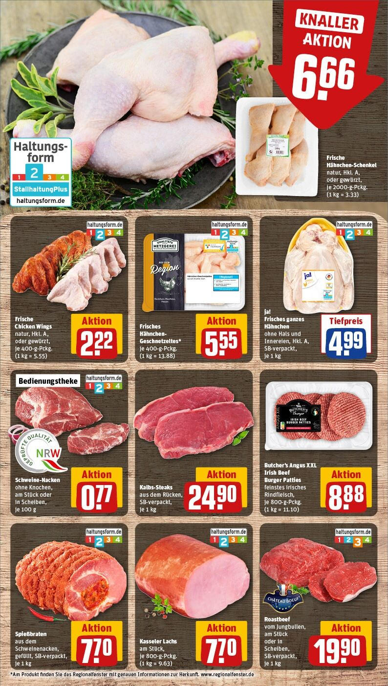 Rewe - Wassenberg, Brabanter Str. 50 (ab 30.12.2024) zum Blättern » Angebote | Seite: 10 | Produkte: Burger, Schweinenacken, Roastbeef, Lachs