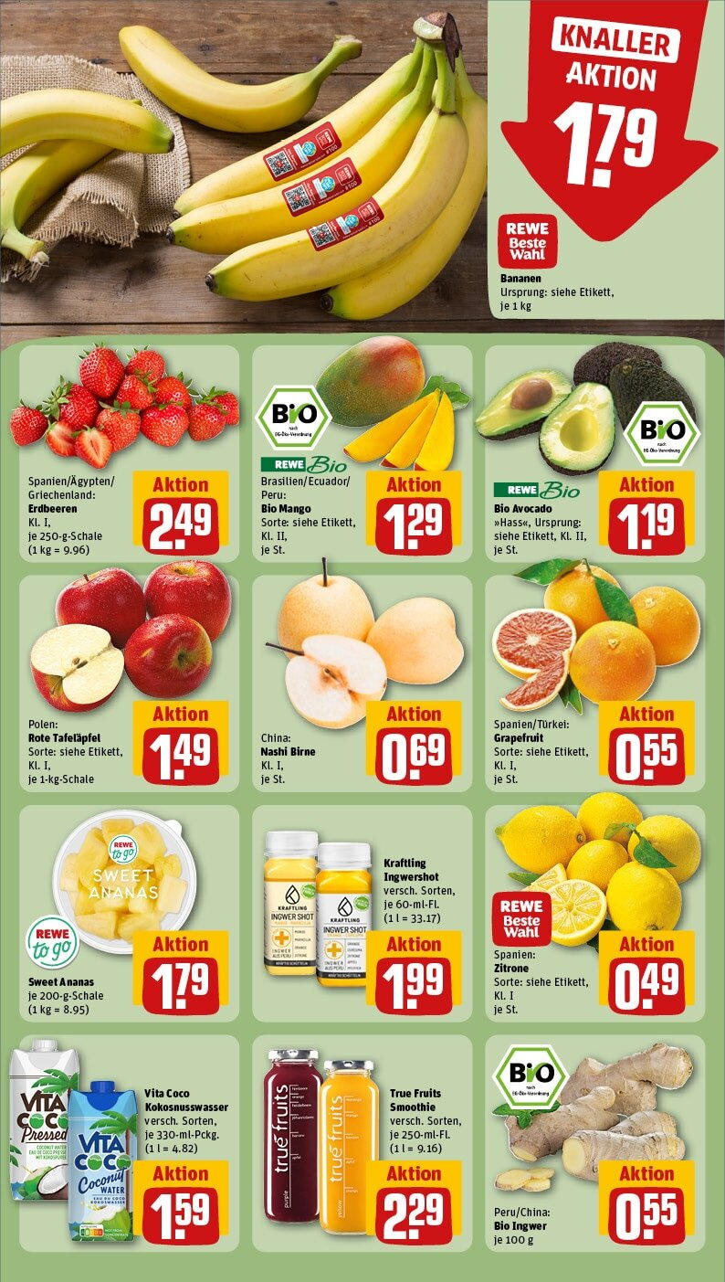 Rewe - Berlin / Mitte, Friedrichstraße 1 (ab 30.12.2024) zum Blättern » Angebote | Seite: 8 | Produkte: Avocado, Zitrone, Mango, Erdbeeren