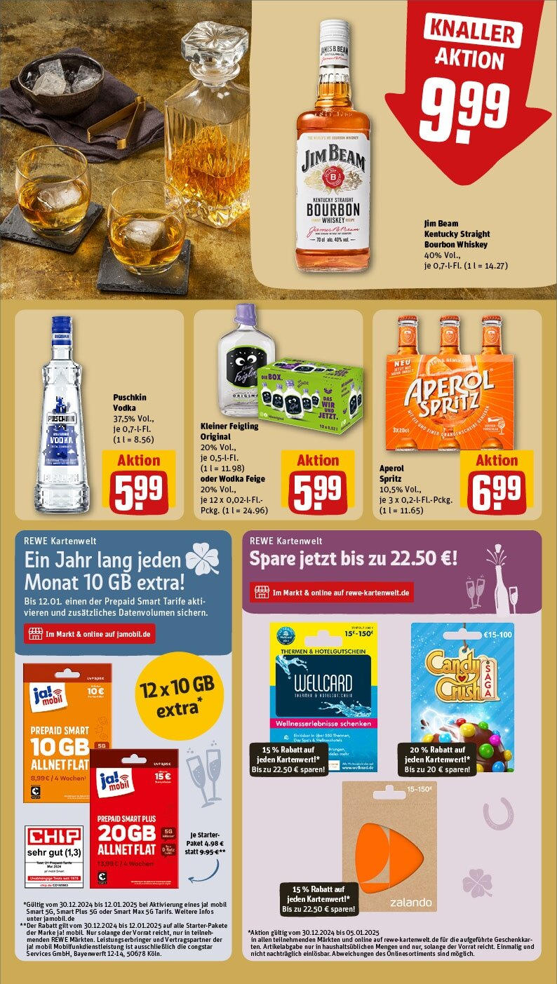 Rewe - Berlin / Mitte, Friedrichstraße 1 (ab 30.12.2024) zum Blättern » Angebote | Seite: 19 | Produkte: Jim beam, Kleiner feigling, Bourbon, Whiskey