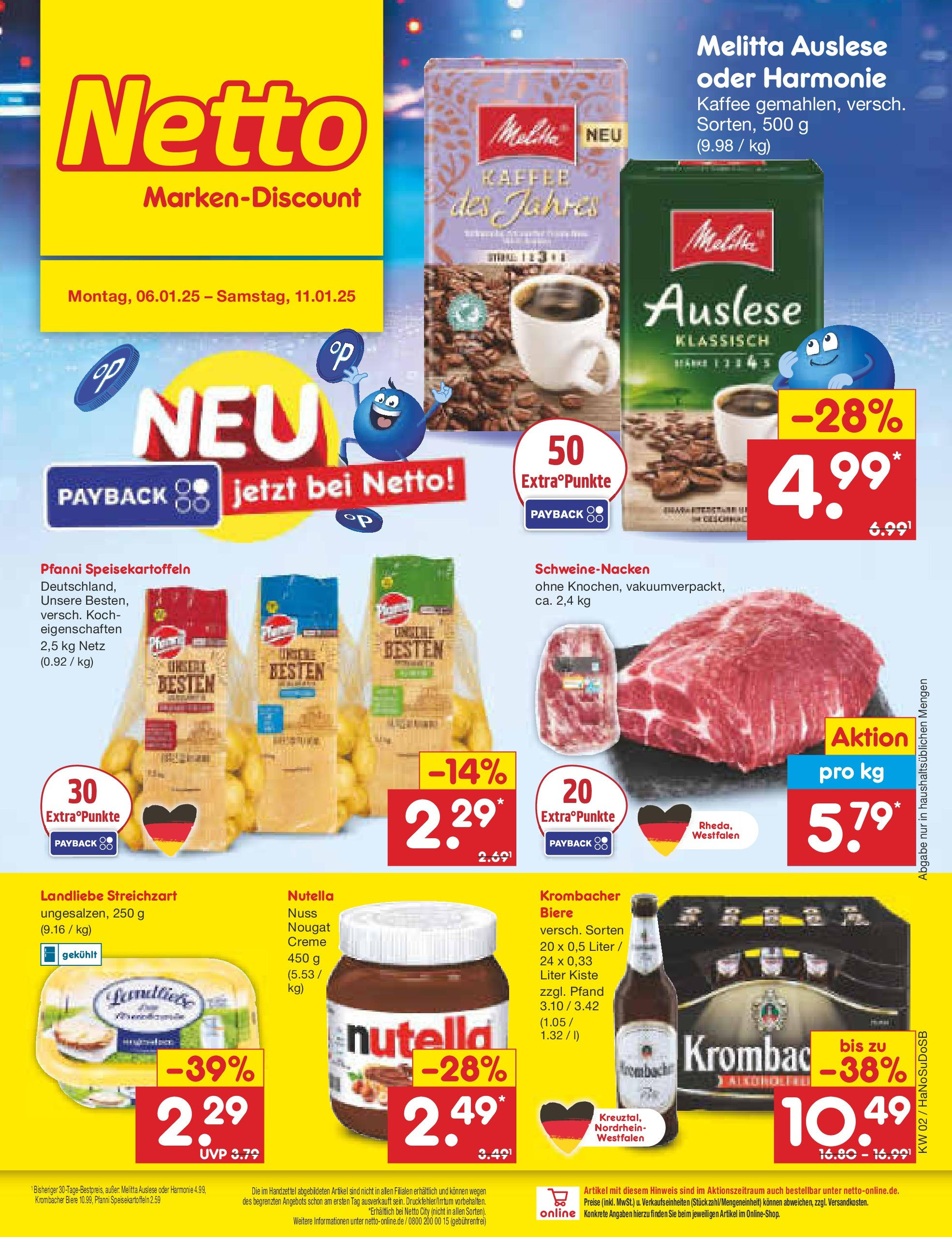 Netto Marken-Discount - Netto: Getränkeangebote (ab 06.01.2025) » Angebote | Seite: 1 | Produkte: Melitta, Kaffee, Creme, Nutella