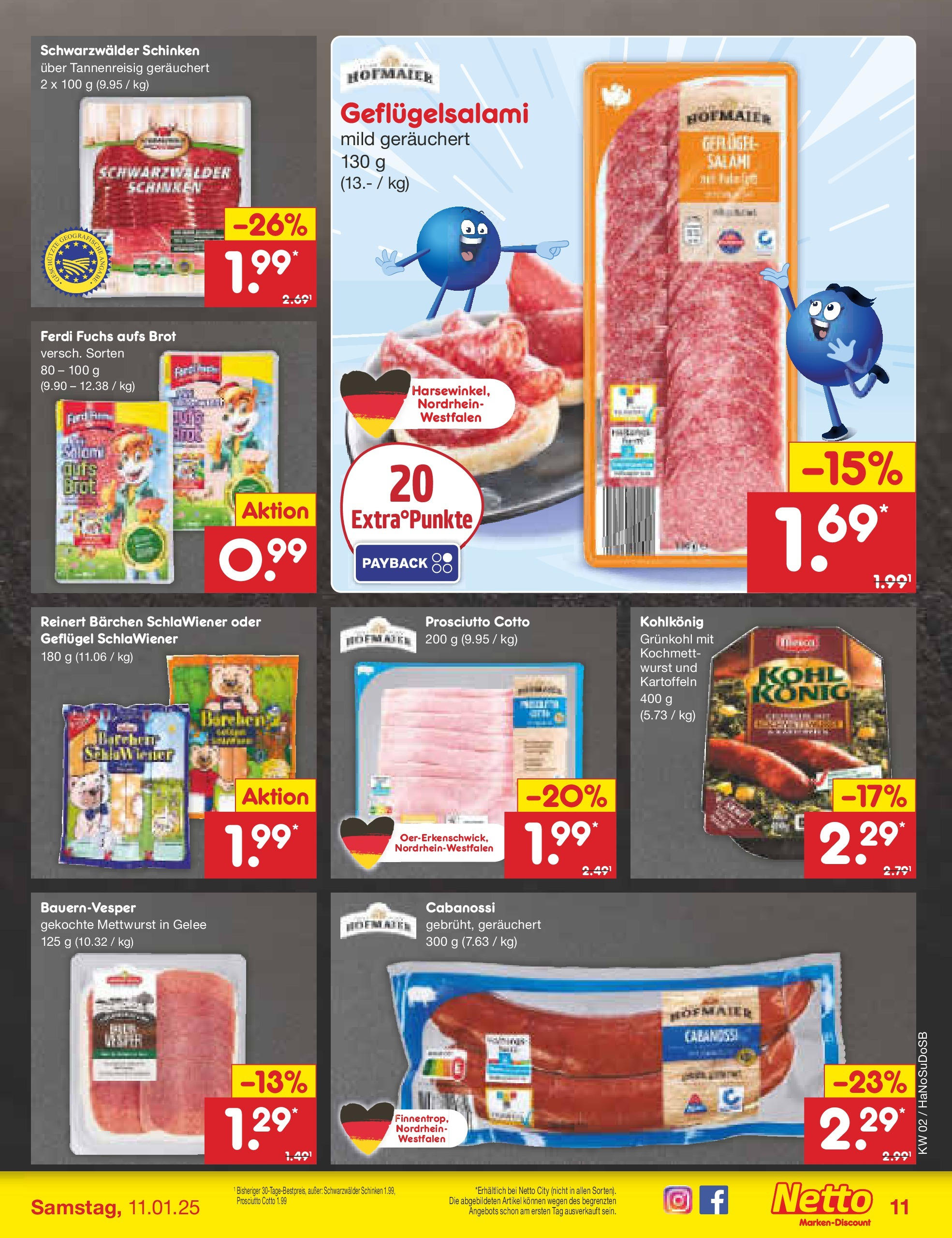 Netto Marken-Discount - Netto: Getränkeangebote (ab 06.01.2025) » Angebote | Seite: 11 | Produkte: Kartoffeln, Wurst, Brot, Schinken