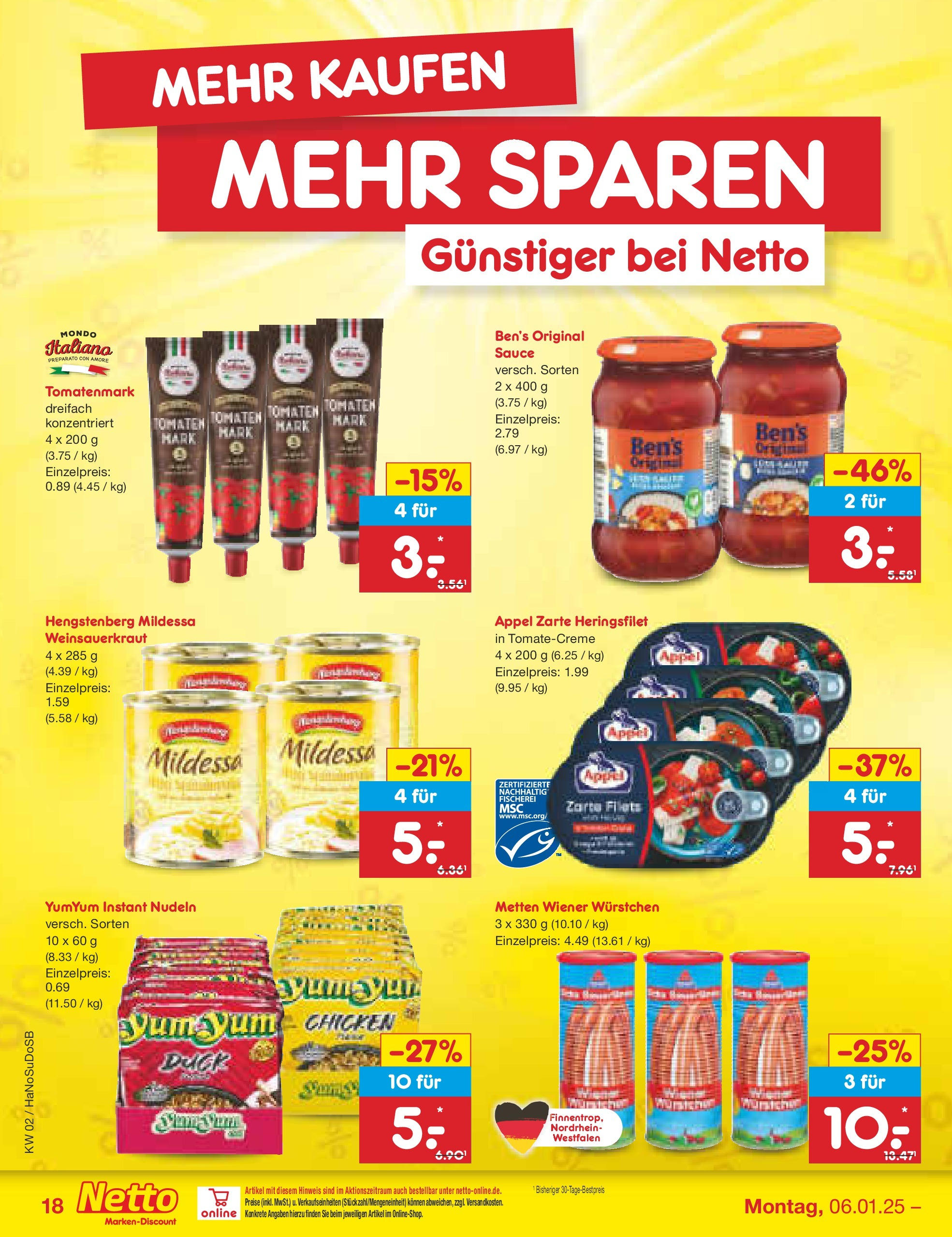 Netto Marken-Discount - Netto: Getränkeangebote (ab 06.01.2025) » Angebote | Seite: 26 | Produkte: Wiener wurstchen, Tomaten, Nudeln