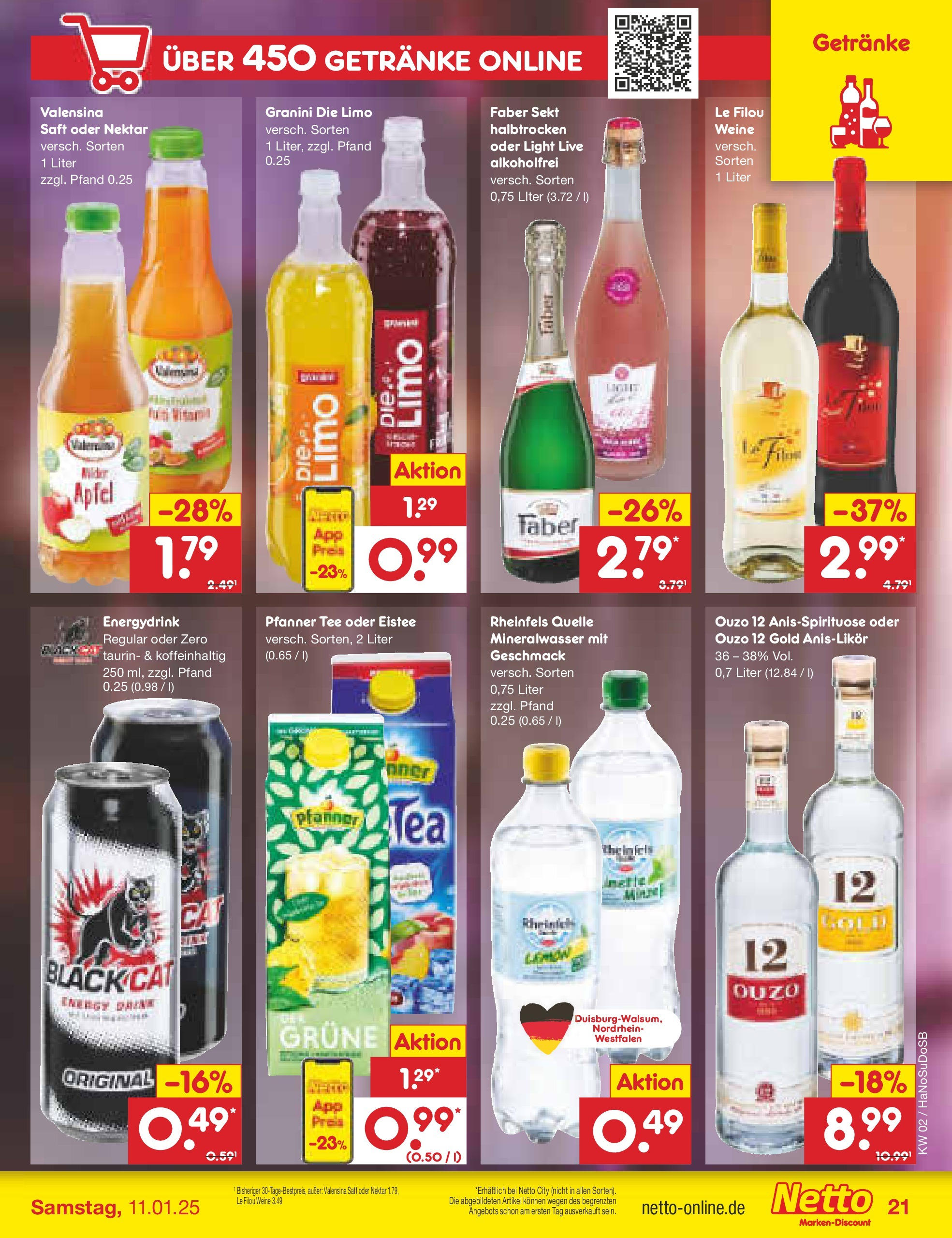 Netto Marken-Discount - Netto: Getränkeangebote (ab 06.01.2025) » Angebote | Seite: 29 | Produkte: Energy, Sekt, Granini, Saft